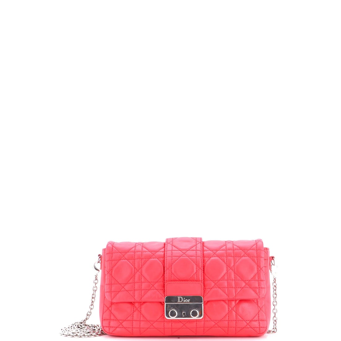Lambskin Quilt Dior Mini Pouch Cannage New Lock Christian: Lambskin Quilt Dior Mini Pouch Cannage New Lock Christian Pink lambskin mini cross body bag with quilted Cannage design, featuring a silver hardware and leather interior. This Dior Mini Pouch