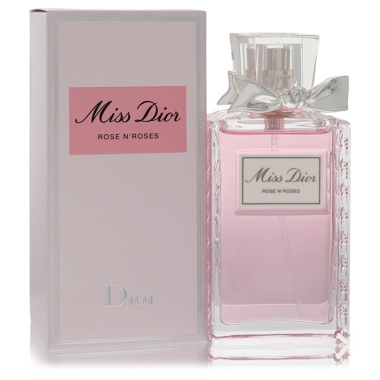 Miss Dior Rose N'Roses by Christian Dior Eau De Toilette Spray 1.7 oz: Miss Dior Rose N'Roses by Christian Dior Eau De Toilette Spray 1.7 oz Rose and spice blend in perfect harmony, with bergamot and mandarin leading the way before damask rose and Grasse rose take