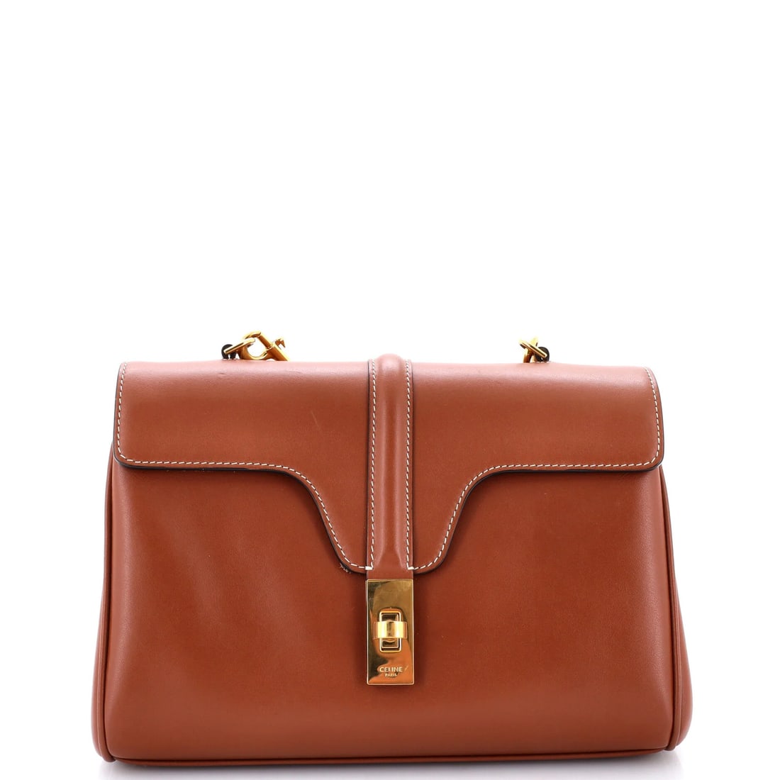 Celine Soft 16 Bag Smooth Calfskin Teen: Celine Soft 16 Bag Smooth Calfskin Teen Soft and stylish, the Celine Soft 16 Bag features smooth calfskin leather exterior in rich brown. With its sleek design and gold hardware, this shoulder bag exu