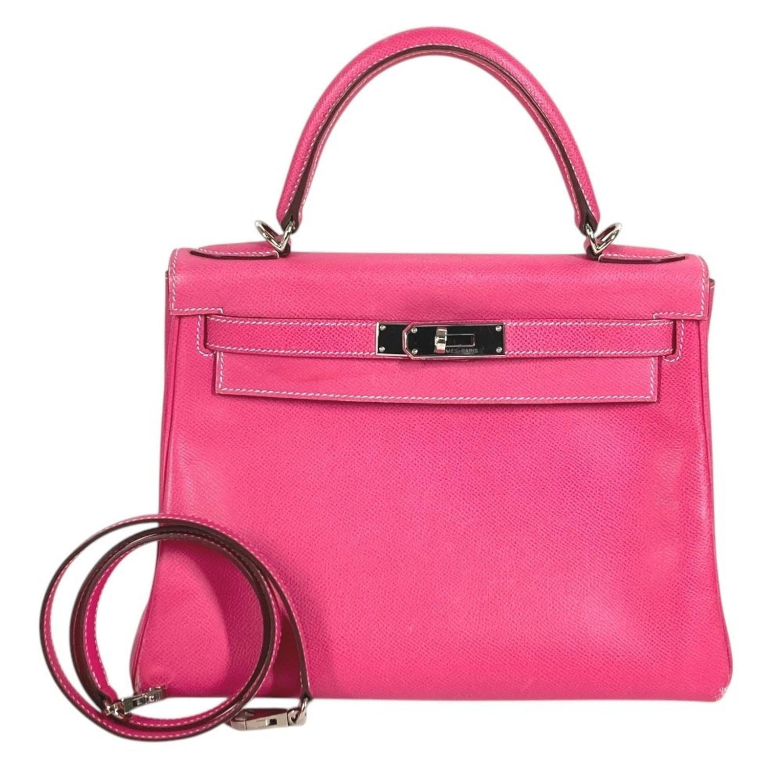 Handbag Hermes Epsom Leather Shoulder Bag: Handbag Hermes Epsom Leather Shoulder Bag Epsom leather handbag from Hermes, crafted in France with a distinctive pink color. This shoulder bag measures 21cm x 27.5cm x 11.5cm and features Epsom