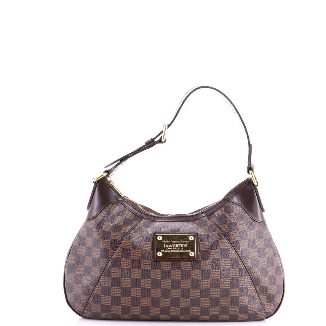 Handbag Damier Louis Vuitton GM Thames: Handbag Damier Louis Vuitton GM Thames Canvas Coated Damier GM Hobos in Brown, featuring a classic Louis Vuitton design with scuffs and minor edge wear on the exterior. The interior boasts a striking