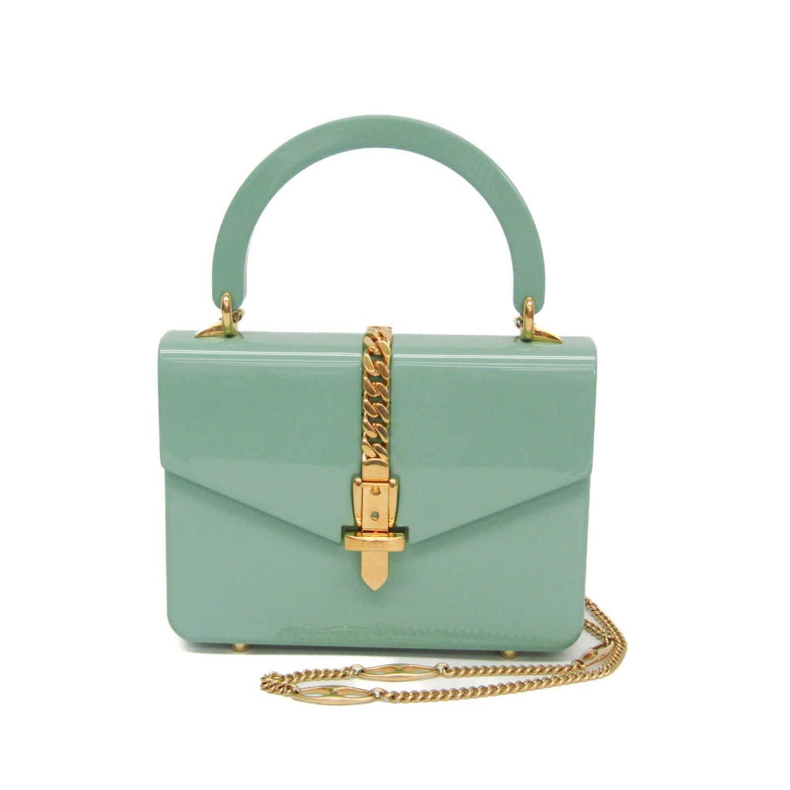 Gucci Handbag Shoulder Bag Acrylic: Gucci Handbag Shoulder Bag Acrylic The Gucci Sylvie 1969 Acrylic Mini shoulder bag is a stylish and eye-catching accessory made from high-quality acrylic material. Its unique light green color, turn