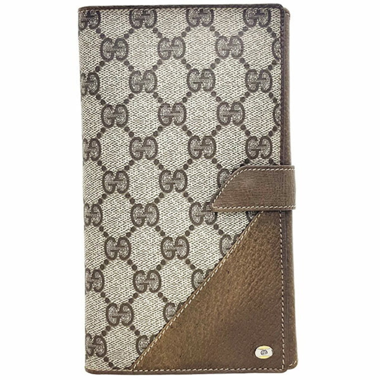 Gucci Long Wallet (Bi-Fold) Pvc Leather: Gucci Long Wallet (Bi-Fold) Pvc Leather Gucci's iconic bi-fold long wallet features a sleek design with PVC and leather construction, available in beige and brown colors. Made from high-quality materi