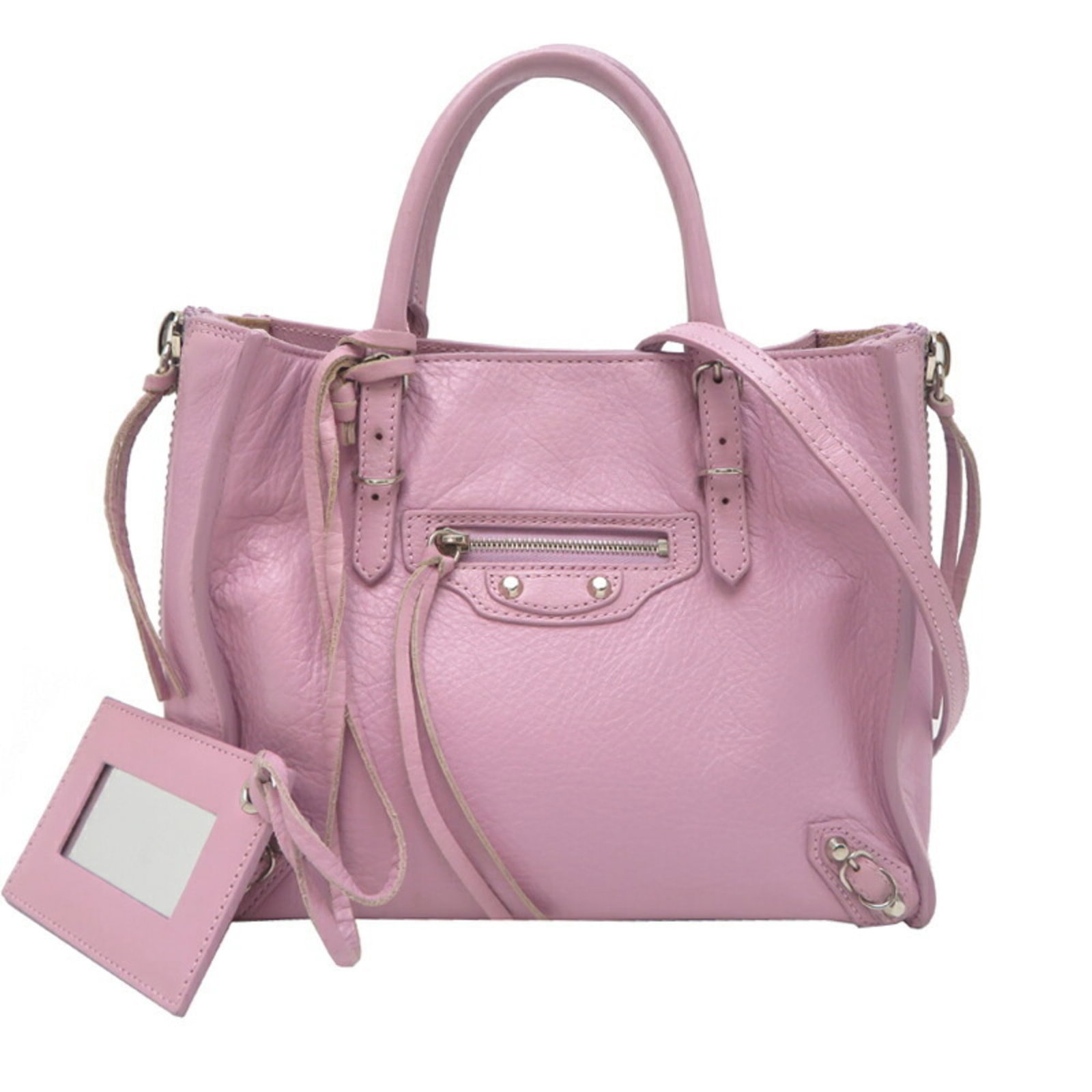 Balenciaga Handbag Leather: Balenciaga Handbag Leather Balenciaga Handbag Leather features a sleek design with a pink or purple leather exterior, complemented by a magnet closure and open pocket for added convenience. The bag