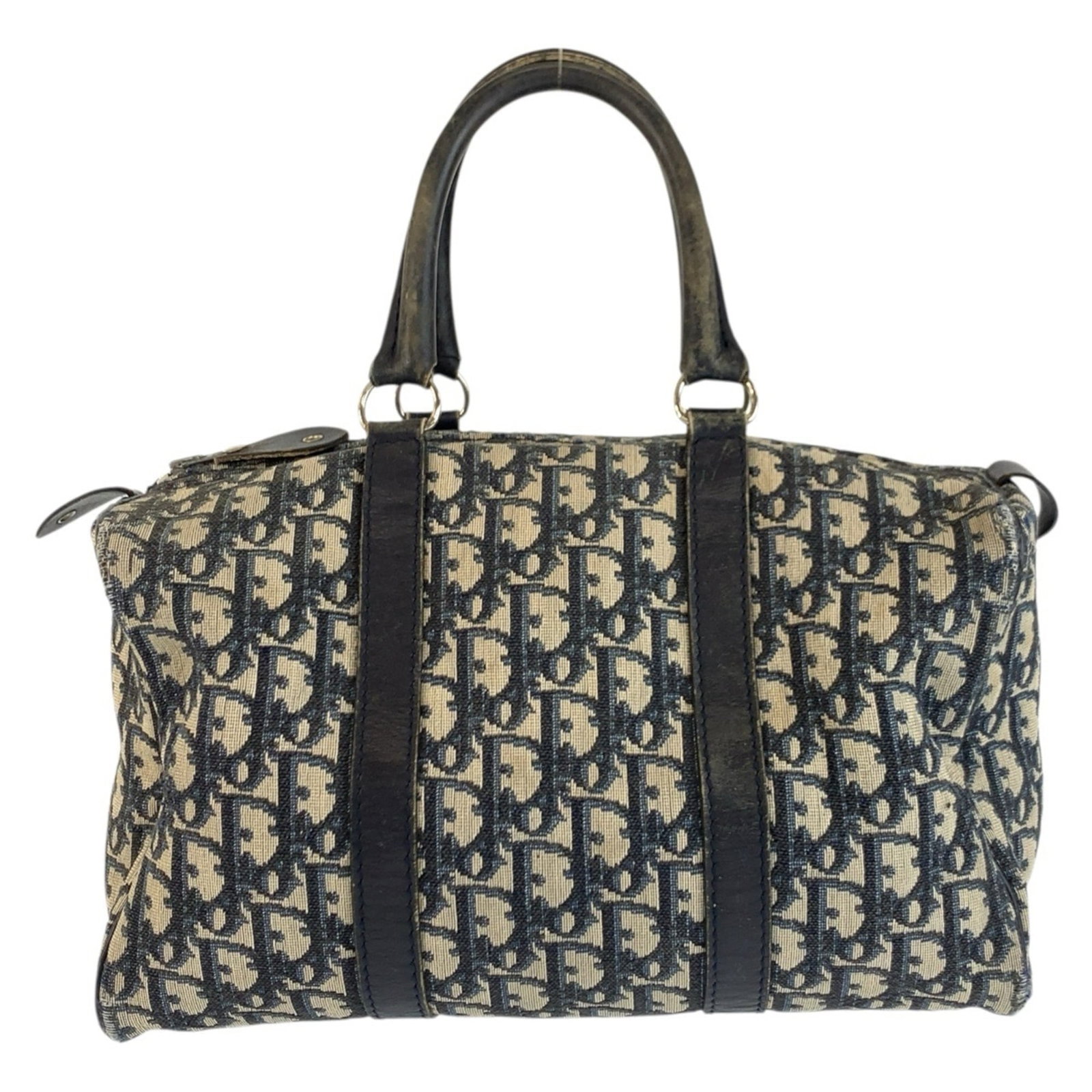 Boston Handbag Dior Christian Canvas Leather: Boston Handbag Dior Christian Canvas Leather The Boston Handbag by Christian Dior features a unique canvas and leather design, showcasing the brand's signature style. Made in France, this navy-colored