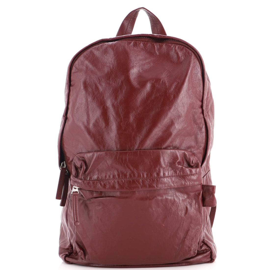 Backpack Medium Leather Archetype Bottega: Backpack Medium Leather Archetype Bottega Burgundy leather backpack with medium size and classic Archetype design. The exterior features creases, while the interior is made of nylon in green, and the