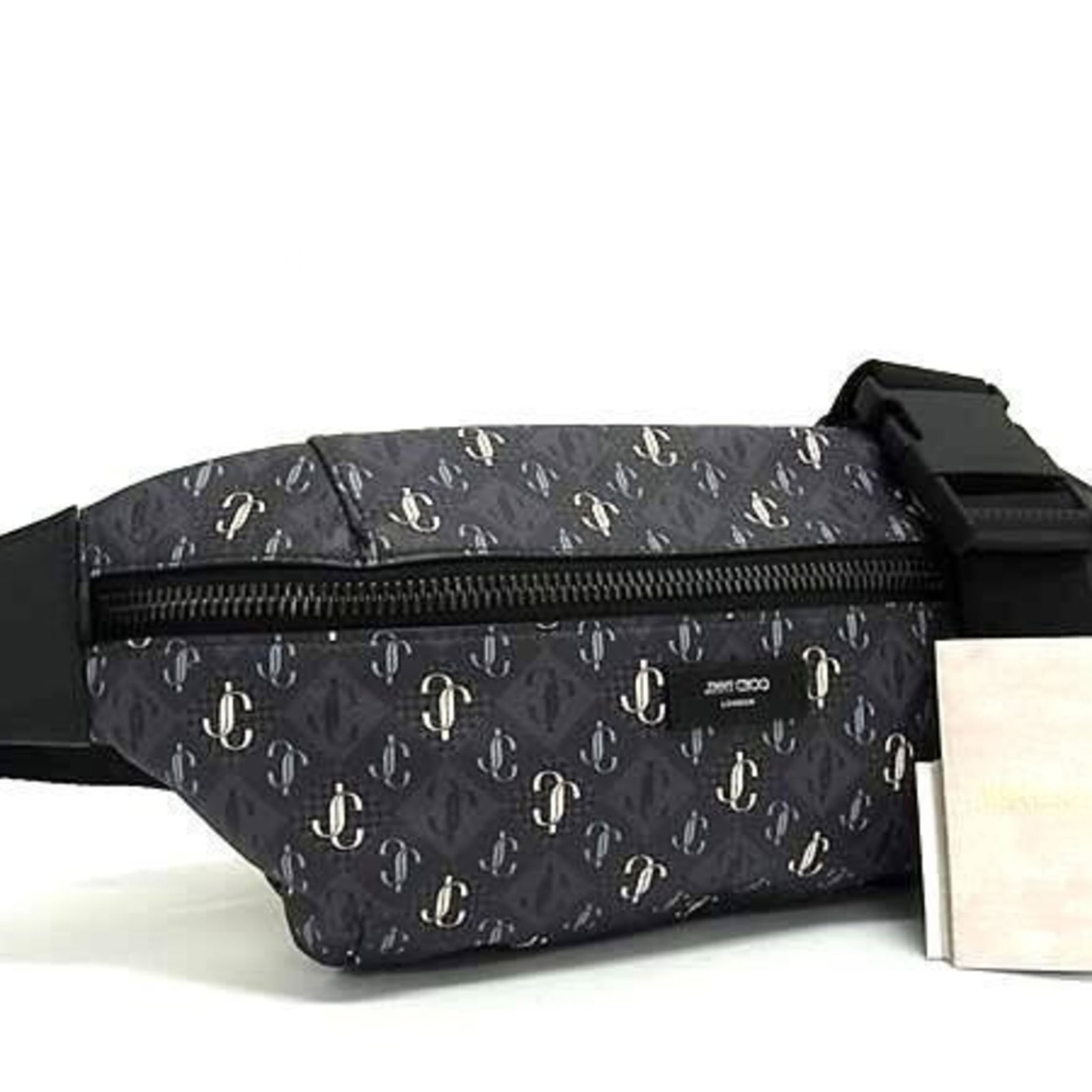 Fanny Sling Bag Choo Jimmy Pack PVC: Fanny Sling Bag Choo Jimmy Pack PVC Gray PVC Fanny Sling Bag from Jimmy Choo, measuring 16cm x 31cm x 2cm. This stylish accessory features a sleek design and durable construction. Made in Italy, it