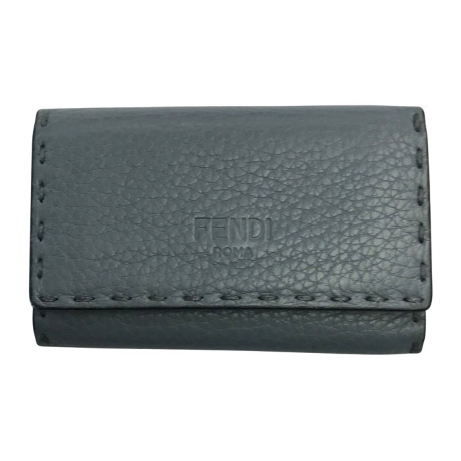 Fendi Keycase: Fendi Keycase Fendi Keycase in blue and gray hues, measuring 6.5cm x 10.5cm x 1.5cm, offers a compact storage solution for keys and small essentials. Its sleek design makes it a versatile accessory th