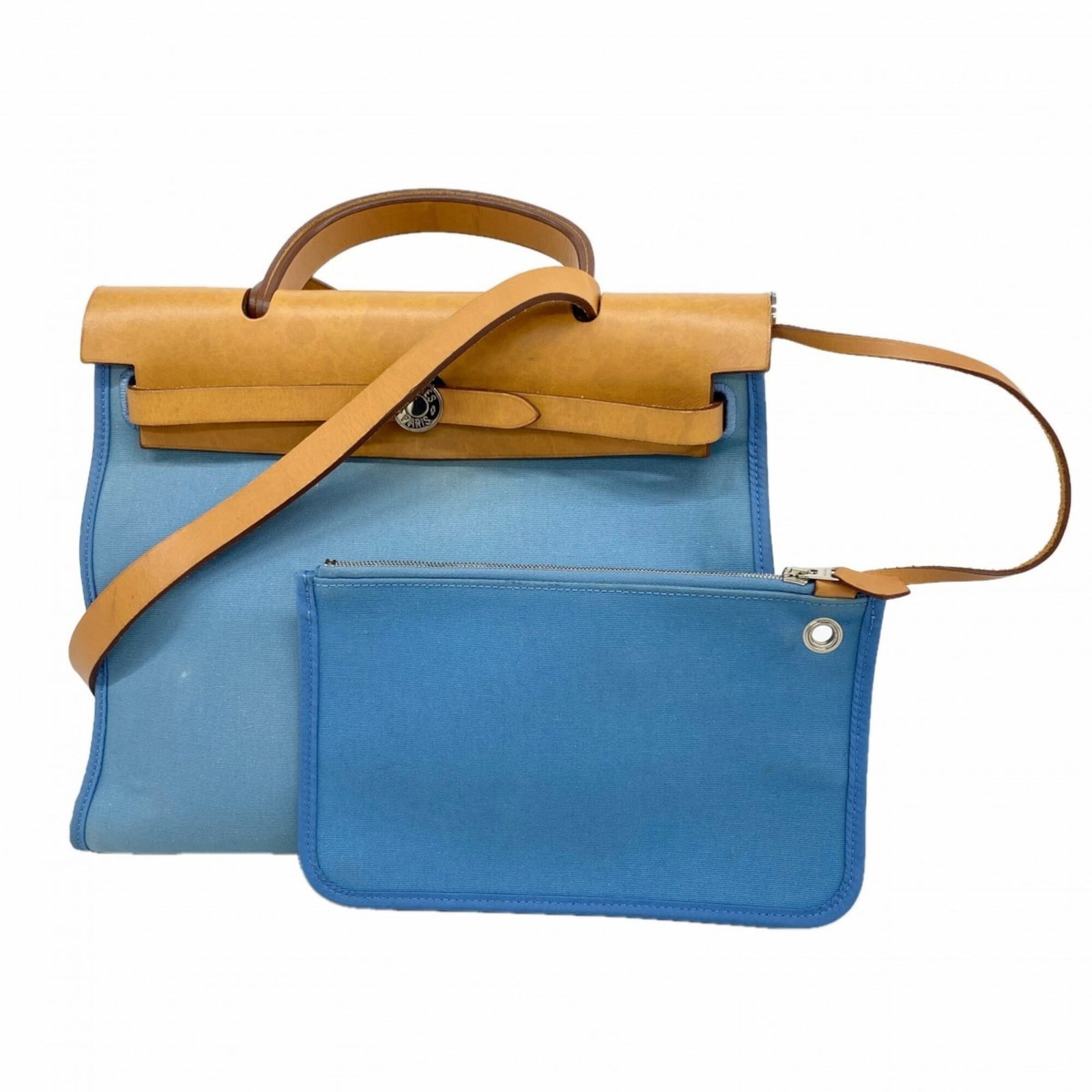 Hermes Handbag Toile Officier: Hermes Handbag Toile Officier Toile Officier handbag from Hermes, crafted with Toile Officier fabric in blue. This iconic design features classic dimensions and a timeless style. A beautiful piece