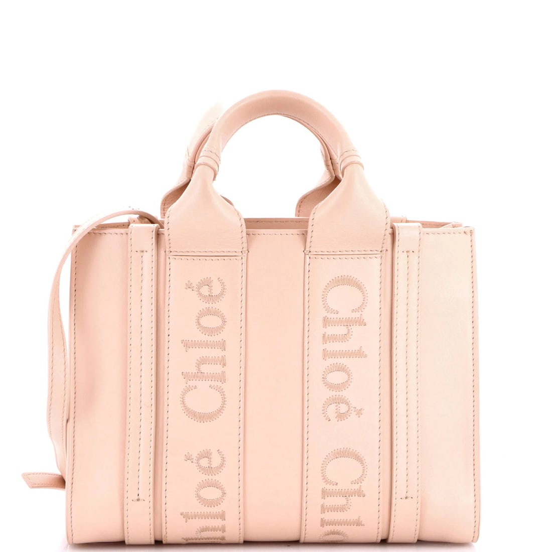 Chloe Woody Convertible Tote Leather Small: Chloe Woody Convertible Tote Leather Small Small Chloe Woody Convertible Tote Leather Bag, featuring neutral exterior and interior colors, gold hardware, and a convertible design. Measuring 8" high,