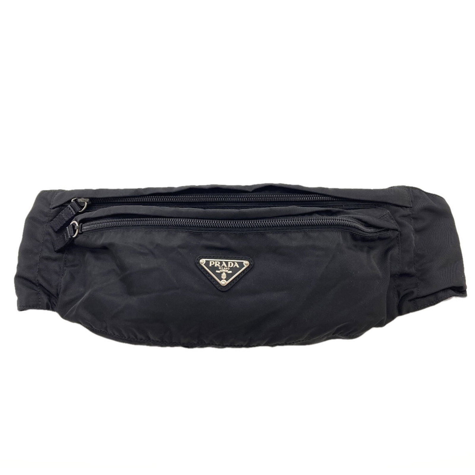 Nylon Fanny Pack Prada: Nylon Fanny Pack Prada Nylon Fanny Pack Prada is made from durable nylon material and features a sleek black color. The compact design measures 17cm x 34cm x 5.5cm, making it a convenient accessory