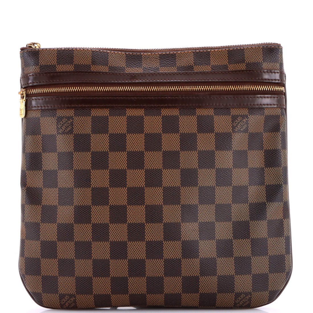 Vuitton Louis Bosphore Pochette Damier: Vuitton Louis Bosphore Pochette Damier The Louis Vuitton Bosphore Pochette Damier is a stylish cross body bag with a rich brown canvas exterior and gold hardware. Measuring approximately 10" x 10.5"