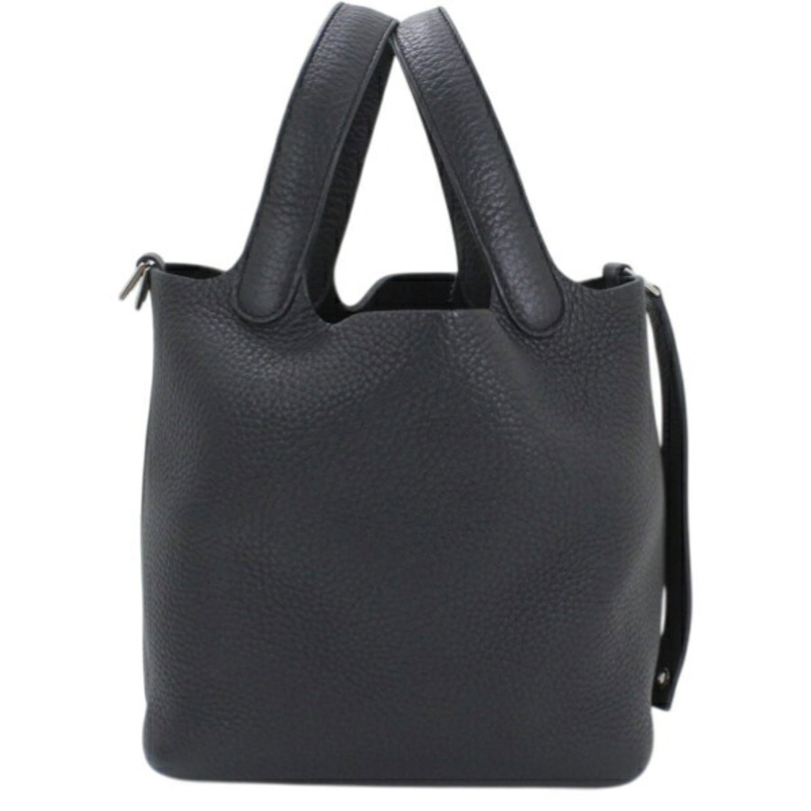 Hermes Handbag Tote Bag Taurillon Clemence Leather: Hermes Handbag Tote Bag Taurillon Clemence Leather Taurillon Clemence leather provides a rich, luxurious feel to this sleek black tote bag from Hermes. Measuring 18cm x 18cm x 13cm, the compact size b