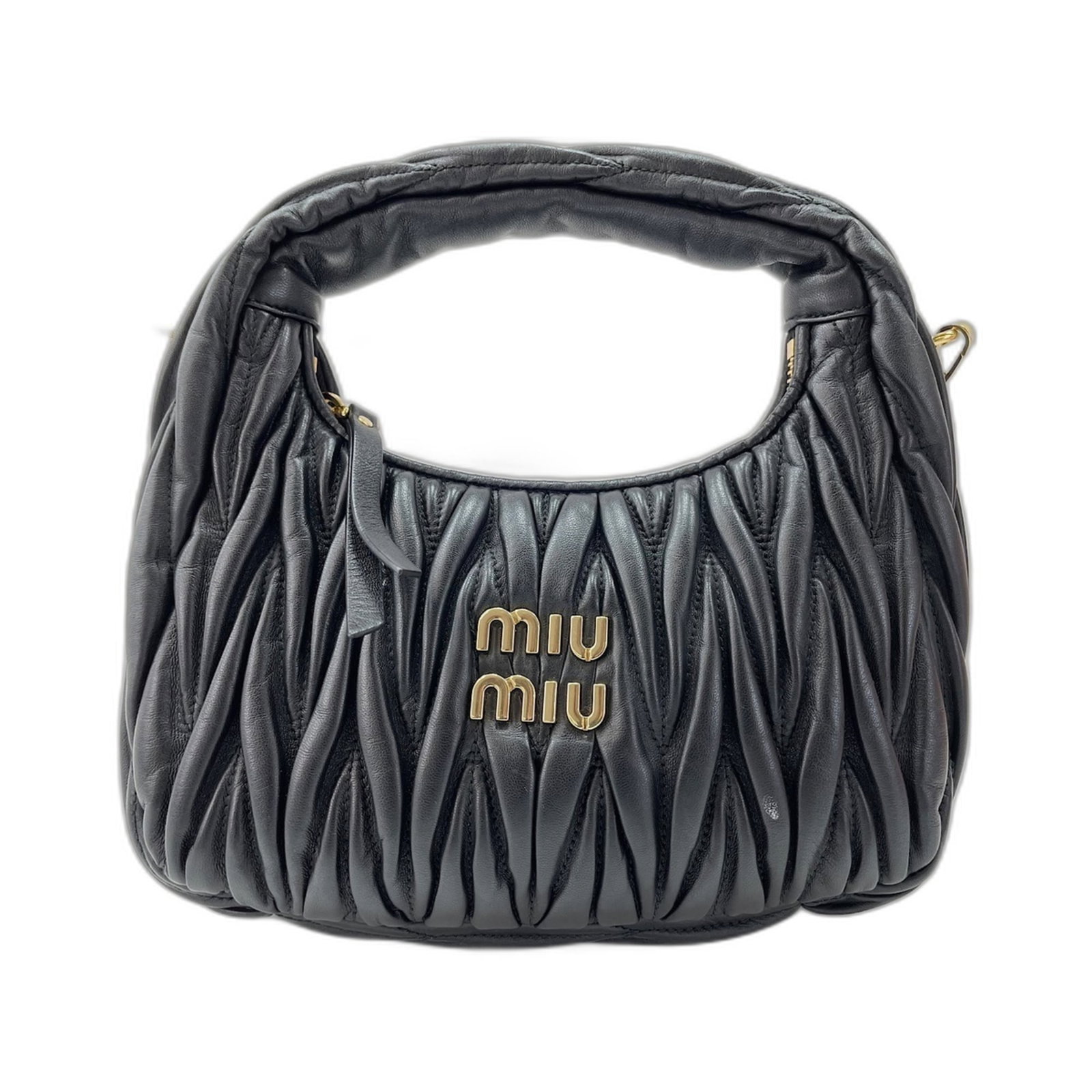 Shoulder Bag: Shoulder Bag Black shoulder bag with a sleek design, measuring 12cm x 20cm x 7cm. The strap length is 112cm and the handle drop is 8.00cm, providing a comfortable carry option. This vintage Miu Miu