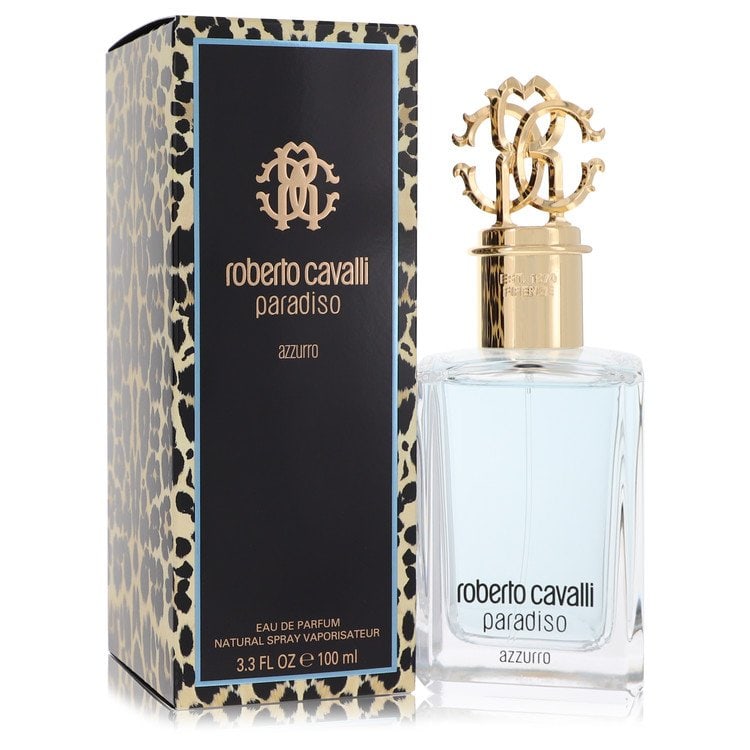 Roberto Cavalli Paradiso Azzurro by Roberto Cavalli Eau De Parfum Spray 3.3 oz: Roberto Cavalli Paradiso Azzurro by Roberto Cavalli Eau De Parfum Spray 3.3 oz Aquatic floral perfume from Roberto Cavalli, created by Louise Turner and released in 2016. This elegant and sensual