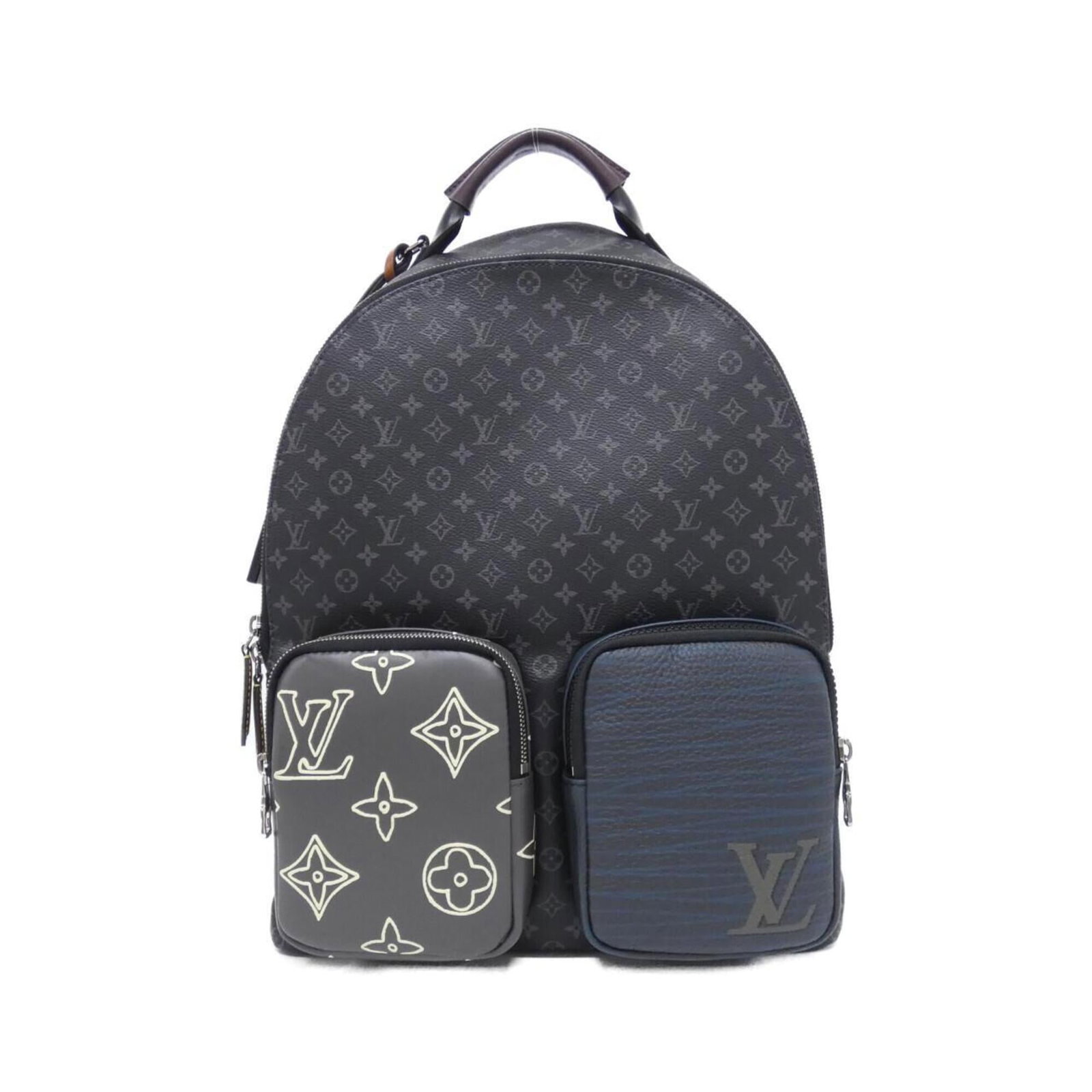 Canvas coated backpack by Louis Vuitton: Canvas coated backpack by Louis Vuitton Coated canvas backpack by Louis Vuitton, featuring a sleek black design with silver hardware. This stylish and durable bag measures 40cm x 30cm x 15cm, making