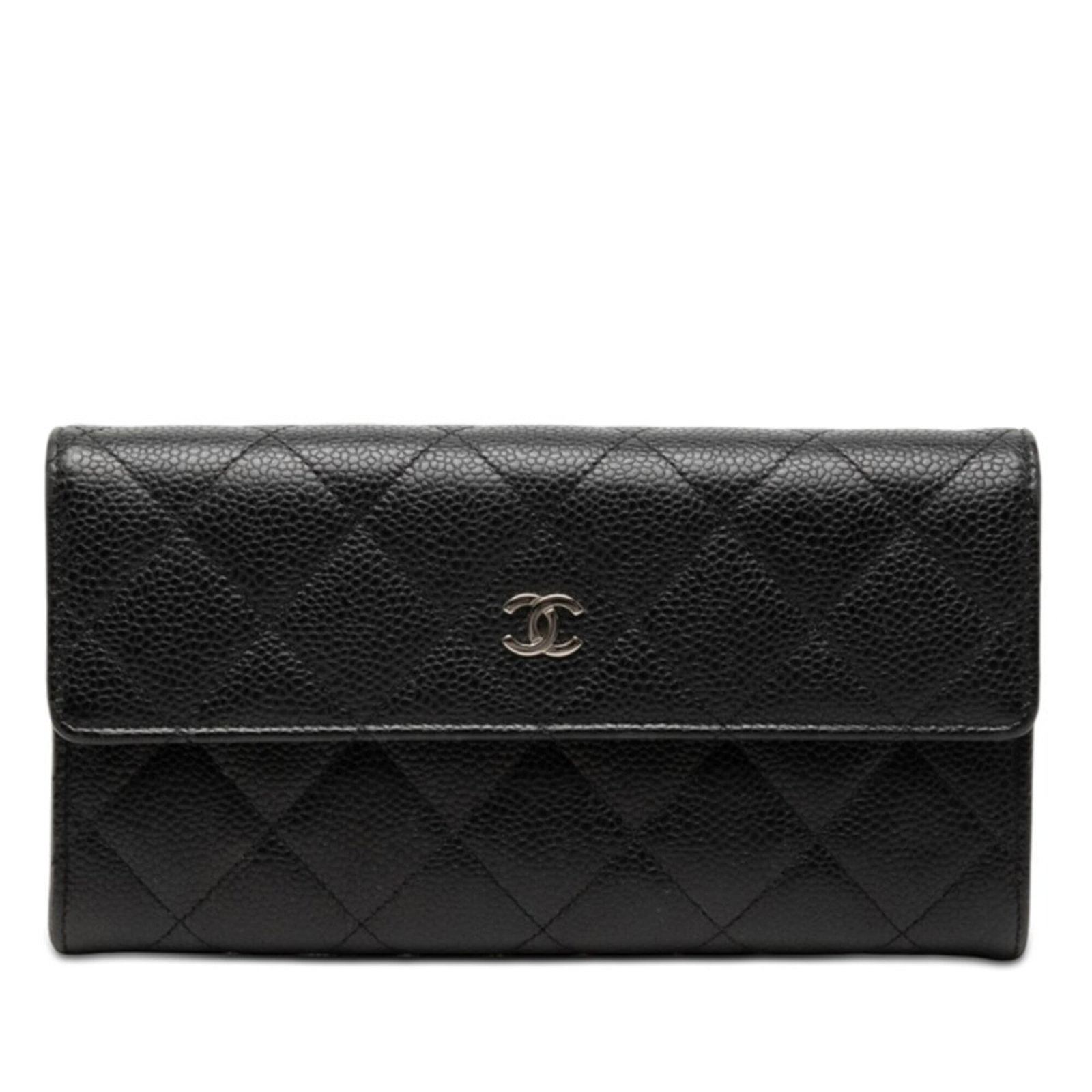 Calfskin long bi-fold wallet from Chanel: Calfskin long bi-fold wallet from Chanel Calfskin long bi-fold wallet from Chanel, featuring a sleek black design with a classic bi-fold structure. Made from high-quality grained calfskin, this