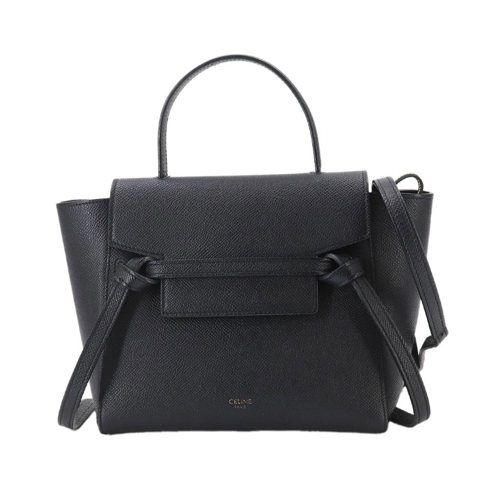 Handbag Celine Leather: Handbag Celine Leather Black Celine Leather Handbag, 18cm x 27cm x 10.5cm, made from high-quality leather with gold hardware and adjustable strap length (96cm - 120cm). The bag weighs 470g and
