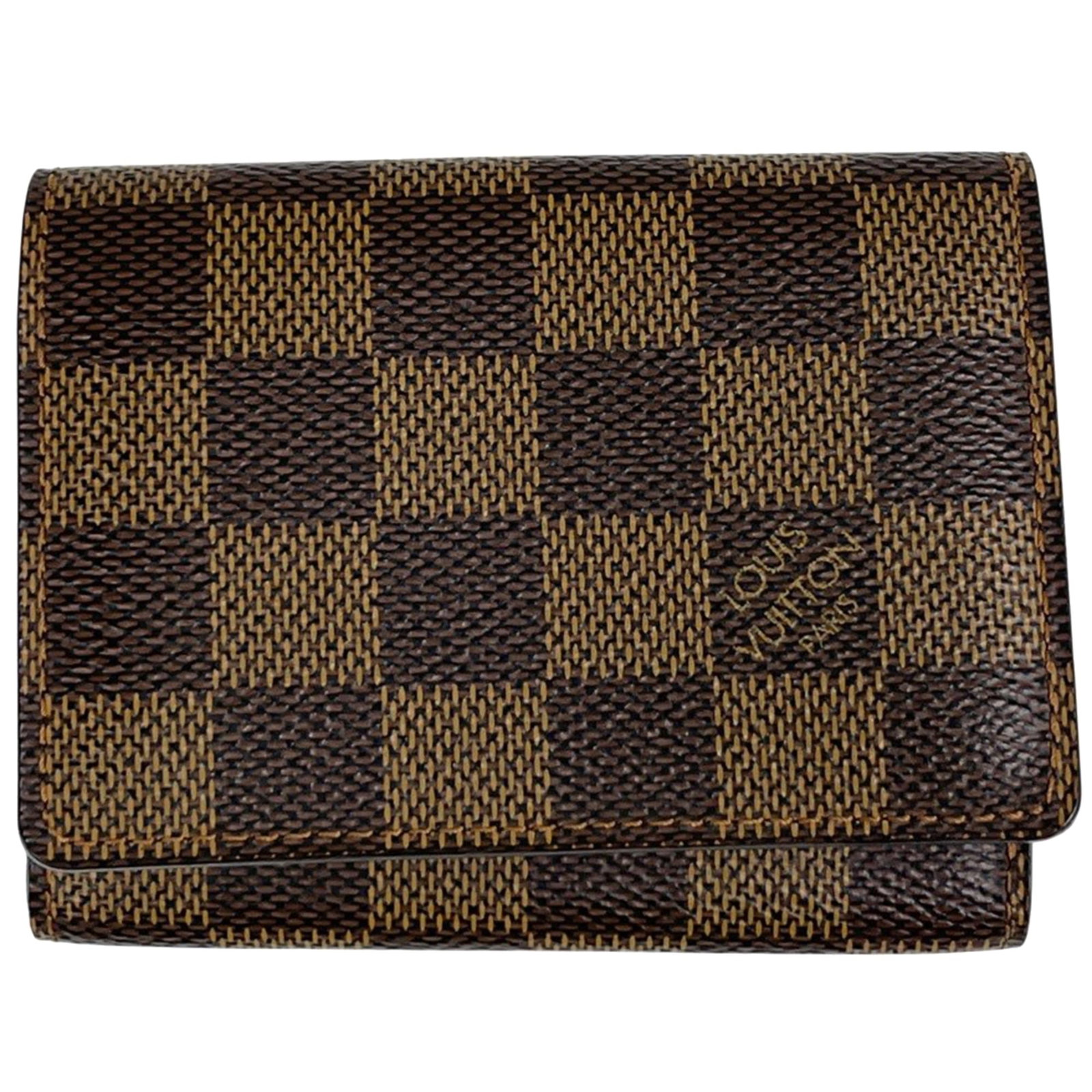 Canvas Damier Vuitton Louis Card: Canvas Damier Vuitton Louis Card Damier Vuitton Louis Card case in brown Damier canvas, featuring the iconic pattern and classic design. This compact card case measures 8cm x 10.5cm x 1.5cm, making it