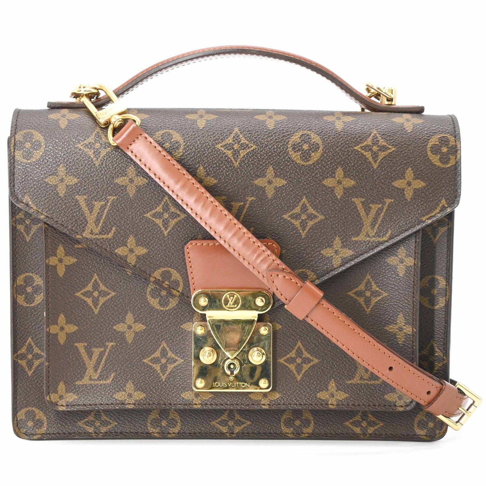 Shoulder bag Monogram Louis Vuitton: Shoulder bag Monogram Louis Vuitton The Louis Vuitton Monogram shoulder bag boasts its iconic signature in rich brown leather, adding a touch of timeless elegance to any outfit. Measuring 20cm x 26cm 
