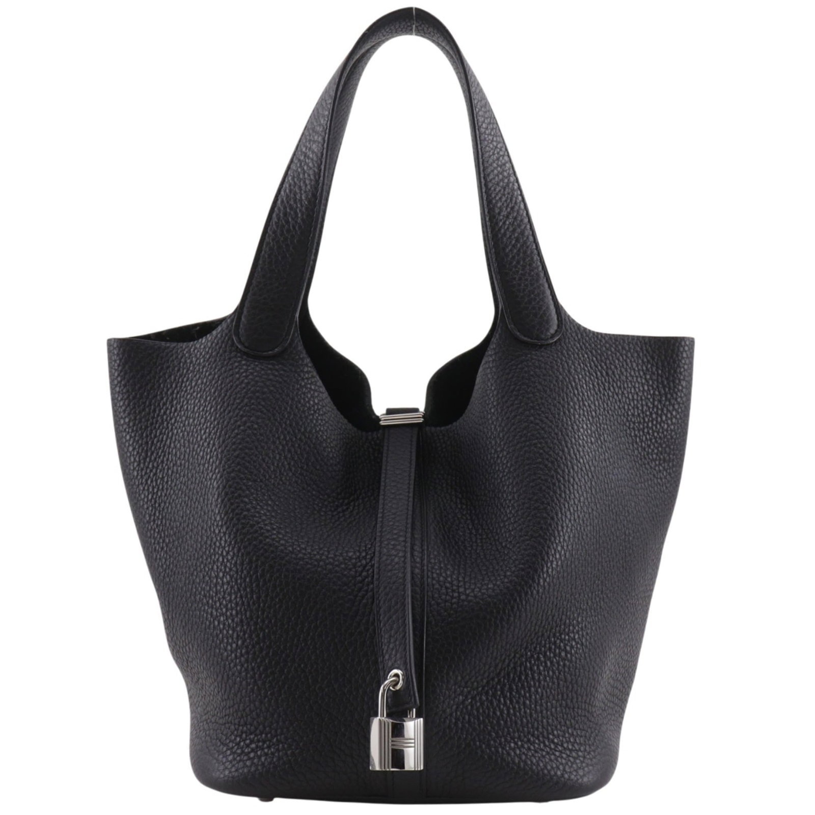 Hermes Handbag Taurillon Leather Clemence: Hermes Handbag Taurillon Leather Clemence Taurillon clemence leather gives this black Herm?s handbag its distinctive texture and depth. Measuring 21cm x 22cm x 18cm, it's a compact yet elegant