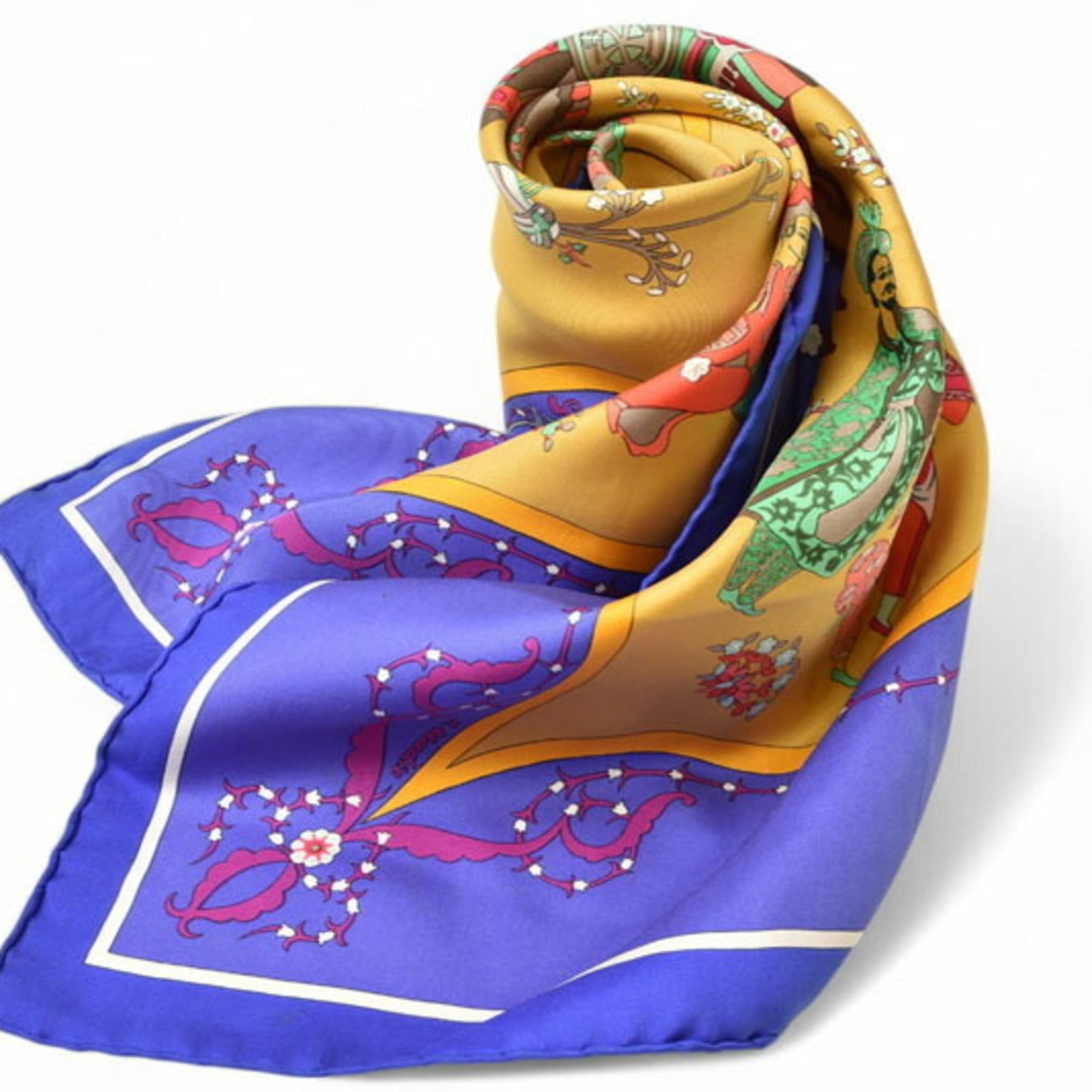 Hermes Silk Scarf: Hermes Silk Scarf Silk scarf from renowned French fashion house Hermes, featuring a vibrant blue hue and measuring 88cm x 88cm. This luxurious silk scarf showcases the iconic brand's attention to deta