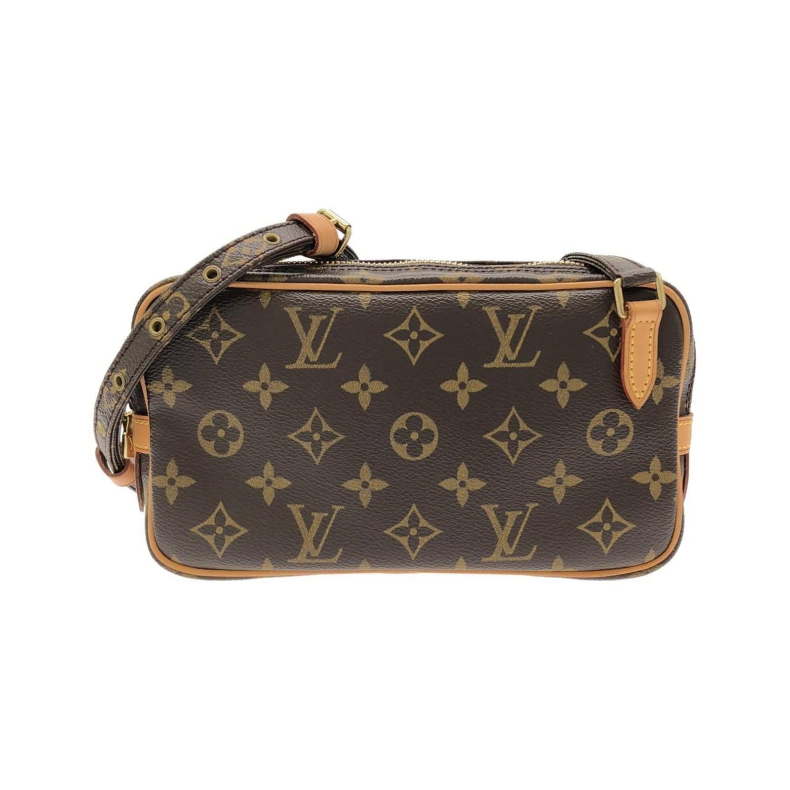 Shoulder bag coated canvas by Louis Vuitton: Shoulder bag coated canvas by Louis Vuitton Coated canvas by Louis Vuitton, featuring a classic design with gold hardware in a timeless Marron color. This shoulder bag measures 12cm x 21cm x 4.5cm