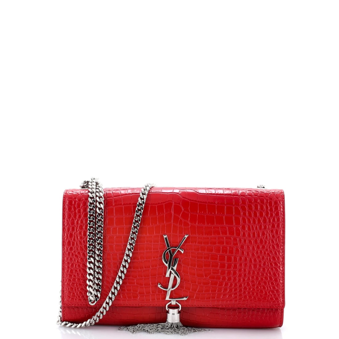 Crocodile Leather Tassel Crossbody Classic Bag Monogram Saint Laurent: Crocodile Leather Tassel Crossbody Classic Bag Monogram Saint Laurent Crocodile leather, iconic Saint Laurent monogram, and classic tassel details come together in this stunning red crossbody bag.