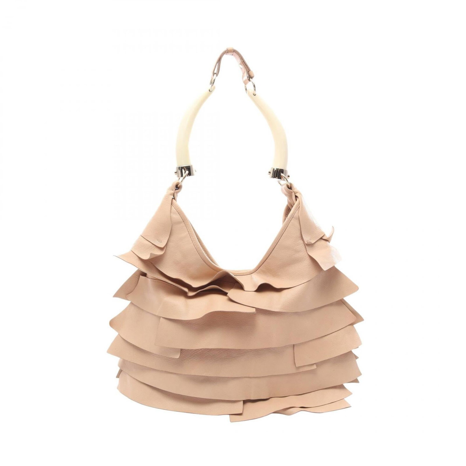 Saint Laurent Yves Handbag Leather Shoulder Bag: Saint Laurent Yves Handbag Leather Shoulder Bag This beige leather shoulder bag from Yves Saint Laurent boasts clean lines and classic design, making it a timeless addition to any wardrobe. Measuring