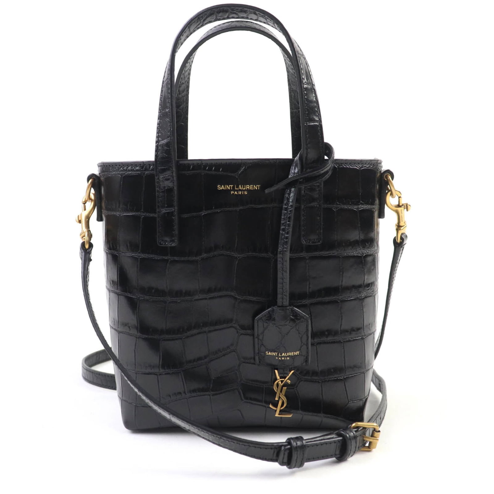 Saint Laurent Handbag Shoulder Bag Leather: Saint Laurent Handbag Shoulder Bag Leather Black leather shoulder bag from Saint Laurent, featuring an open closure and measuring 17cm x 17cm x 6cm. This sleek design boasts a sturdy handle length of