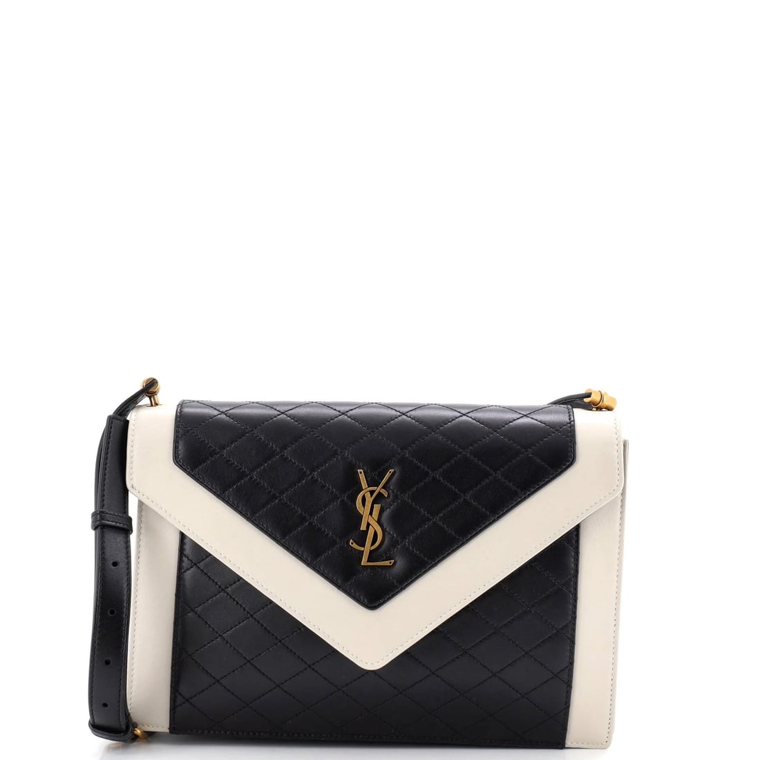 Laurent Saint Gaby Quilted Leather Satchel Envelope: Laurent Saint Gaby Quilted Leather Satchel Envelope Quilted leather exterior and gold hardware add a touch of sophistication to the Saint Laurent Gaby Envelope Satchel. Measuring 7" tall, 10.25"