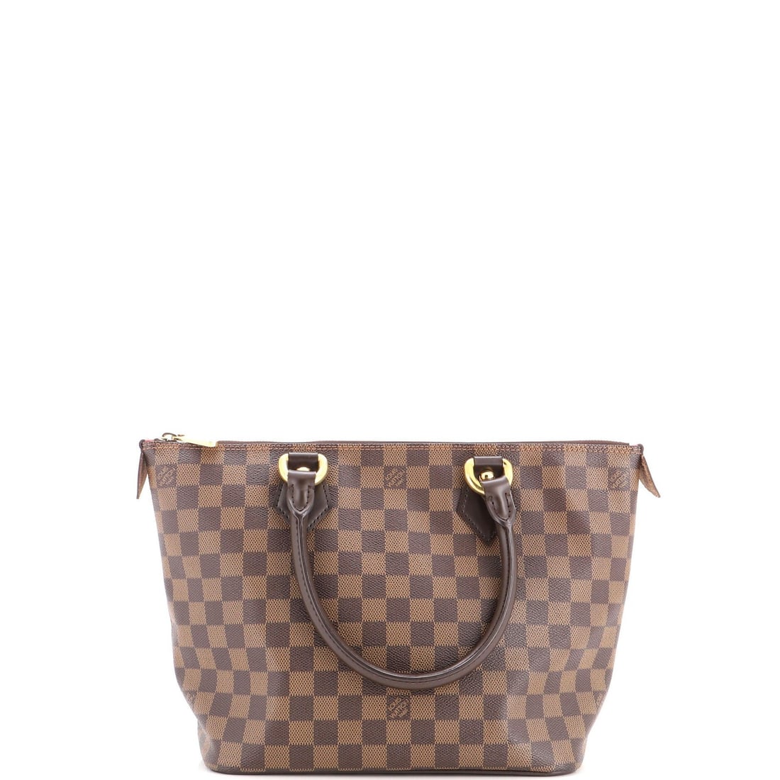 Handbag Louis Vuitton Damier Saleya: Handbag Louis Vuitton Damier Saleya Brown Louis Vuitton Damier Saleya tote features a canvas-coated exterior with heavy edge wear and scuffs, while its interior boasts microfiber lining in red. The