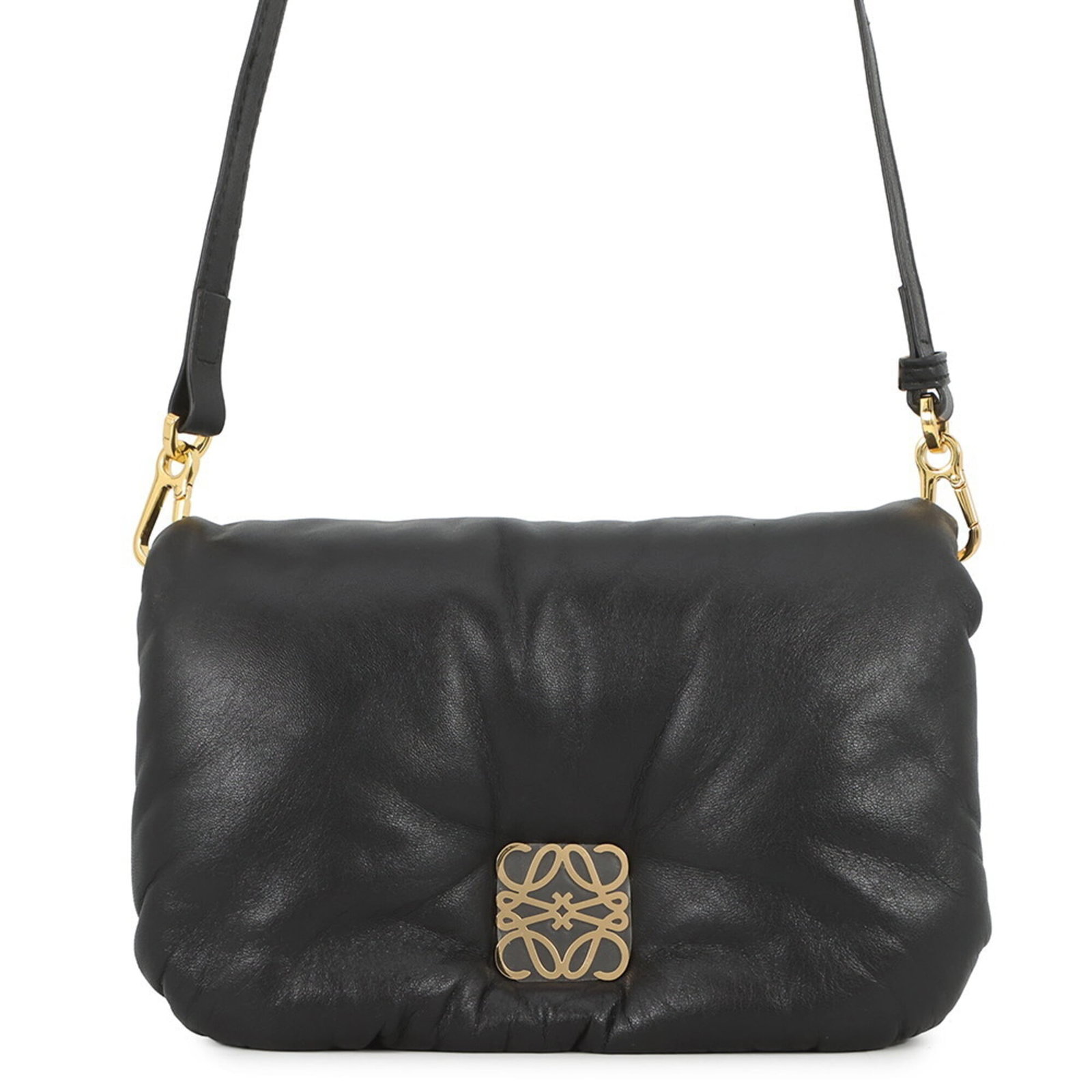 Leather shoulder bag by Loewe: Leather shoulder bag by Loewe Leather shoulder bag by Loewe, crafted from high-quality black leather with precise dimensions and classic design. This stylish accessory boasts a sleek silhouette and ti