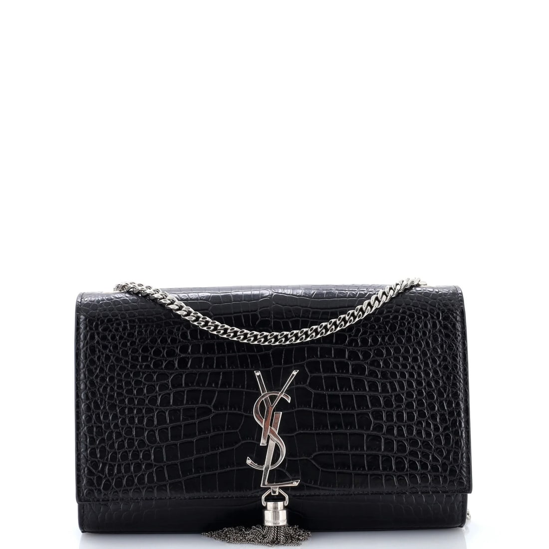 Crocodile Leather Tassel Crossbody Classic Bag Monogram Saint Laurent: Crocodile Leather Tassel Crossbody Classic Bag Monogram Saint Laurent Crocodile leather adds an edgy touch to the Classic Monogram Tassel Crossbody Bag, featuring a timeless design with intricate deta