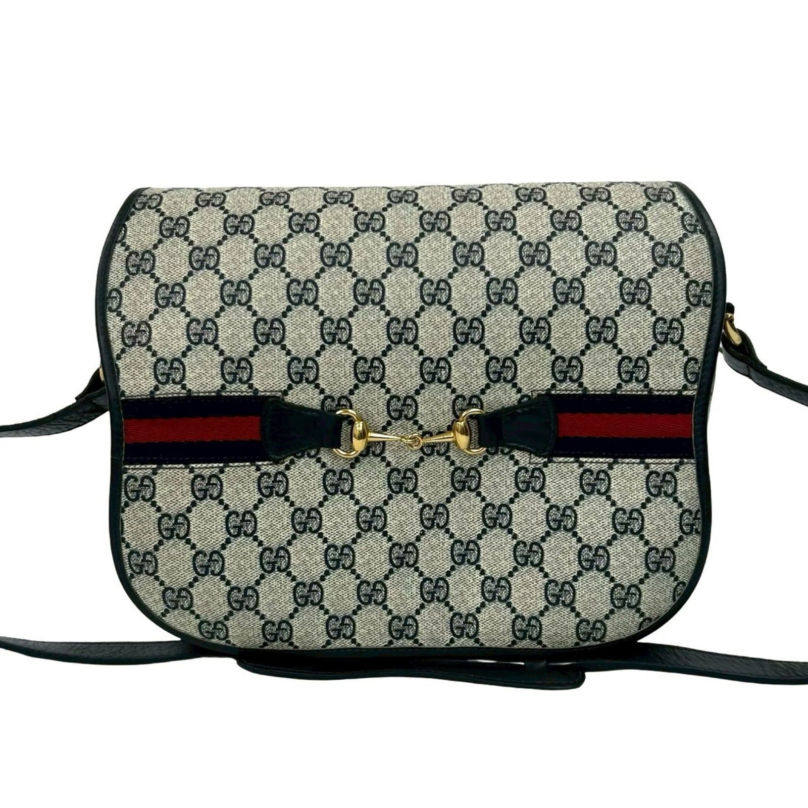 PVC leather gucci shoulder bag: PVC leather gucci shoulder bag PVC leather Gucci shoulder bag with distinctive navy and red colors, featuring a unique material blend. This stylish bag measures 24cm x 26cm x 7.5cm, making it a compac