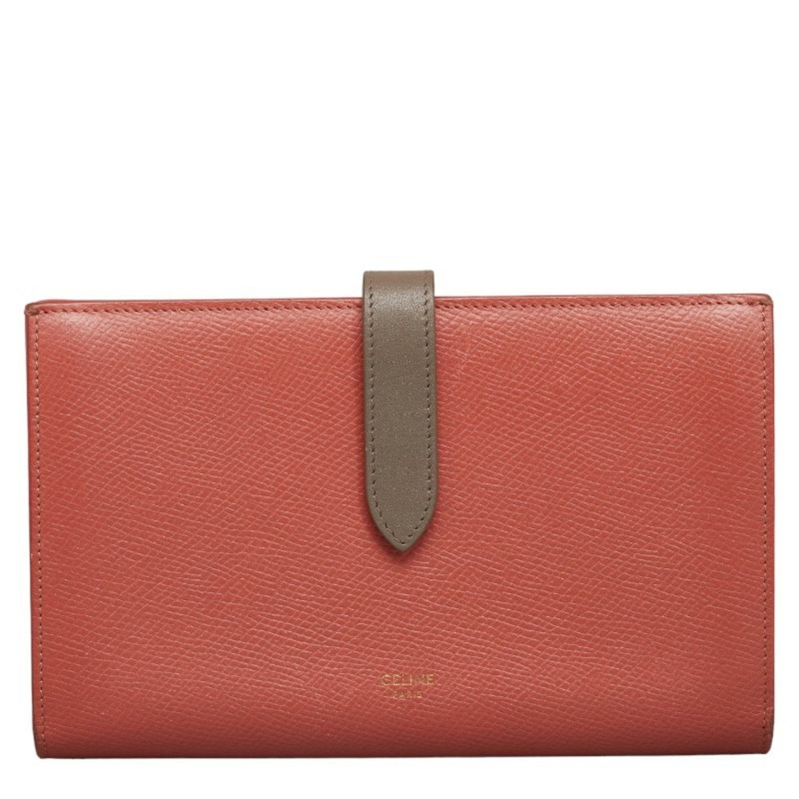 Celine Long Wallet (Bi-Fold) Leather: Celine Long Wallet (Bi-Fold) Leather The Celine Long Wallet (Bi-Fold) Leather features a sleek gray and pink color combination, making it a stylish accessory for women. This bi-fold wallet measures 11