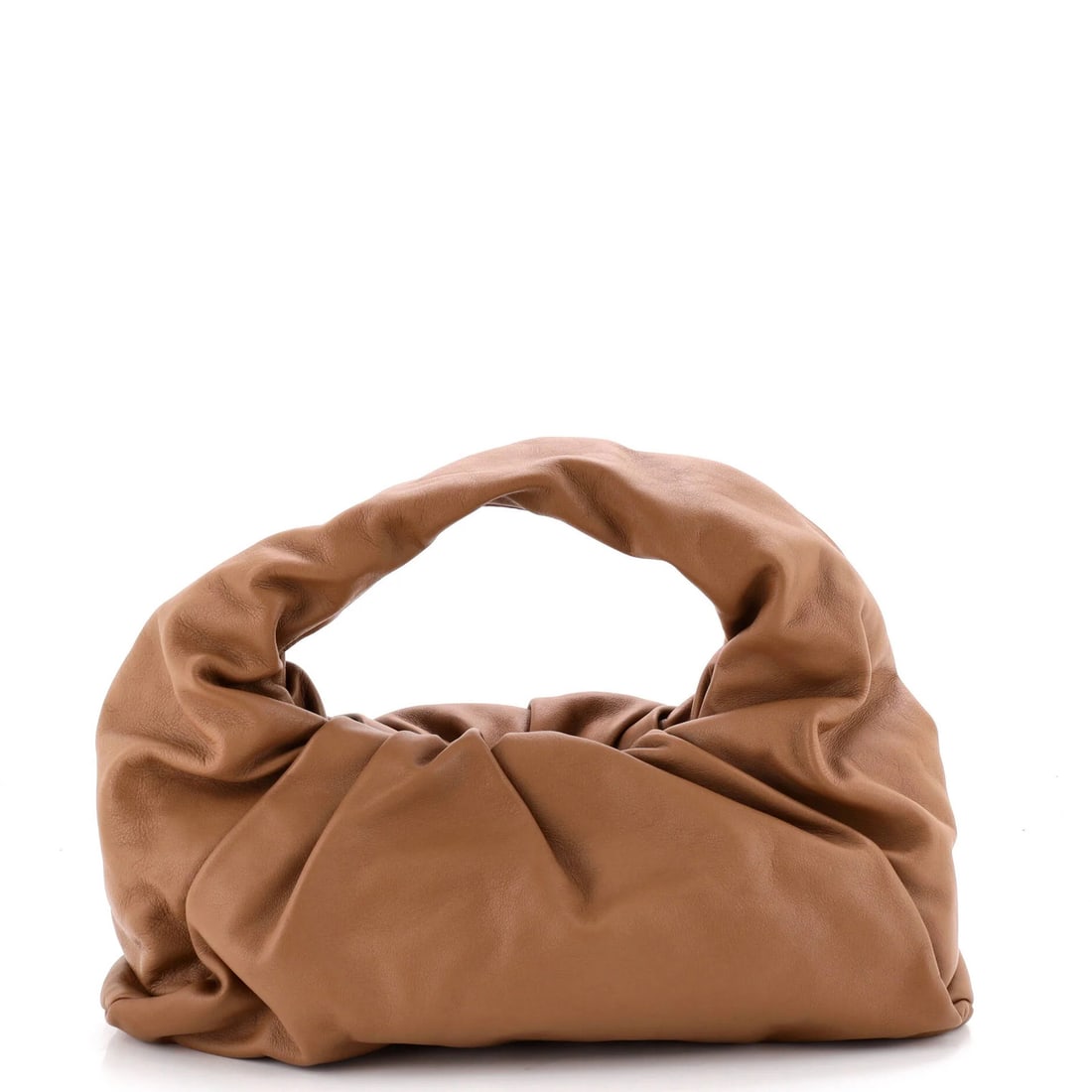 Medium shoulder leather pouch from Bottega: Medium shoulder leather pouch from Bottega Brown leather shoulder pouch from Bottega Veneta, featuring a medium size and classic hobos style. The exterior boasts minor creases and corner wear, while t