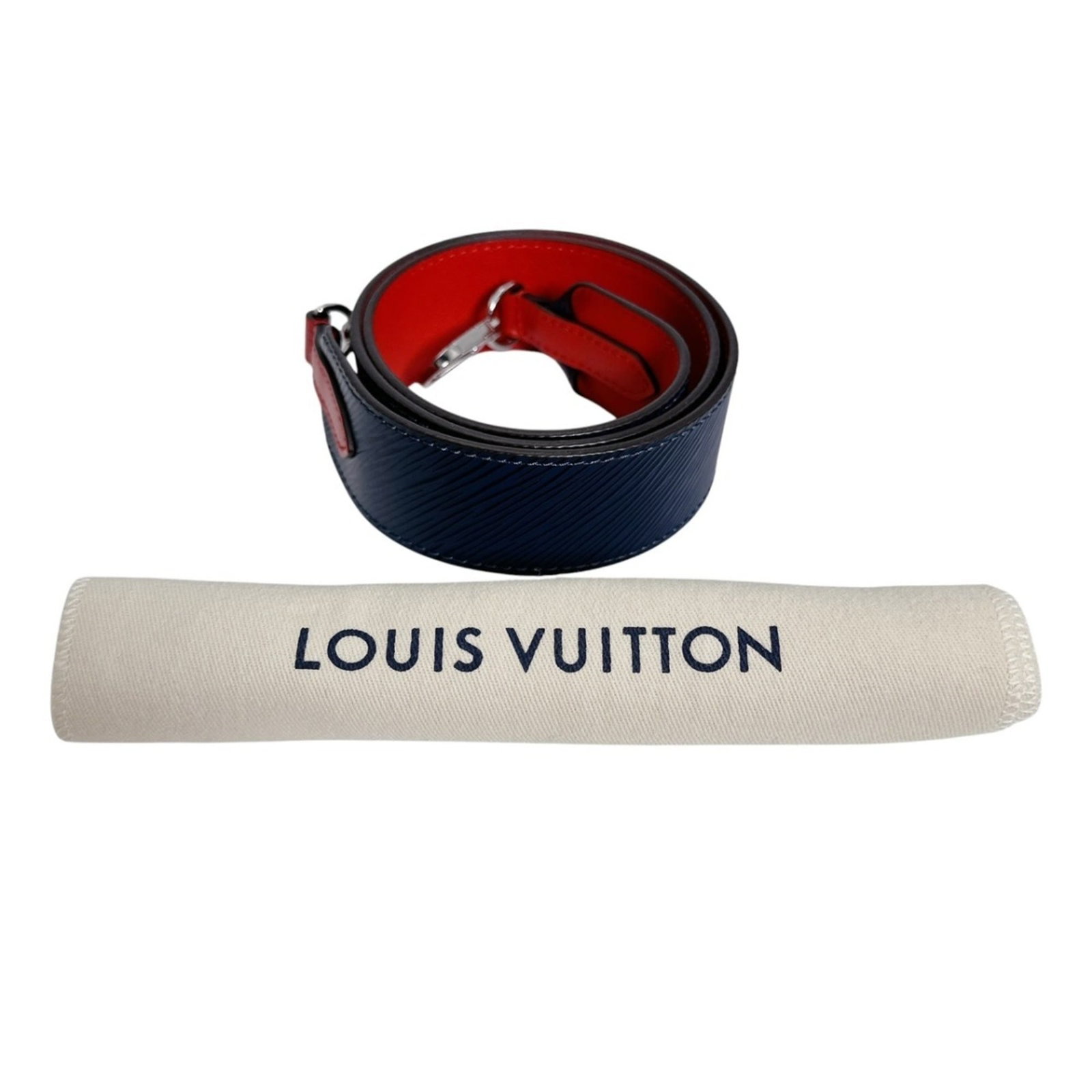 Louis Vuitton strap Epi leather: Louis Vuitton strap Epi leather Navy Epi leather strap from Louis Vuitton, crafted with 90cm length and 4cm width, features a distinctive red accent. Made from high-quality Epi leather, this strap sho