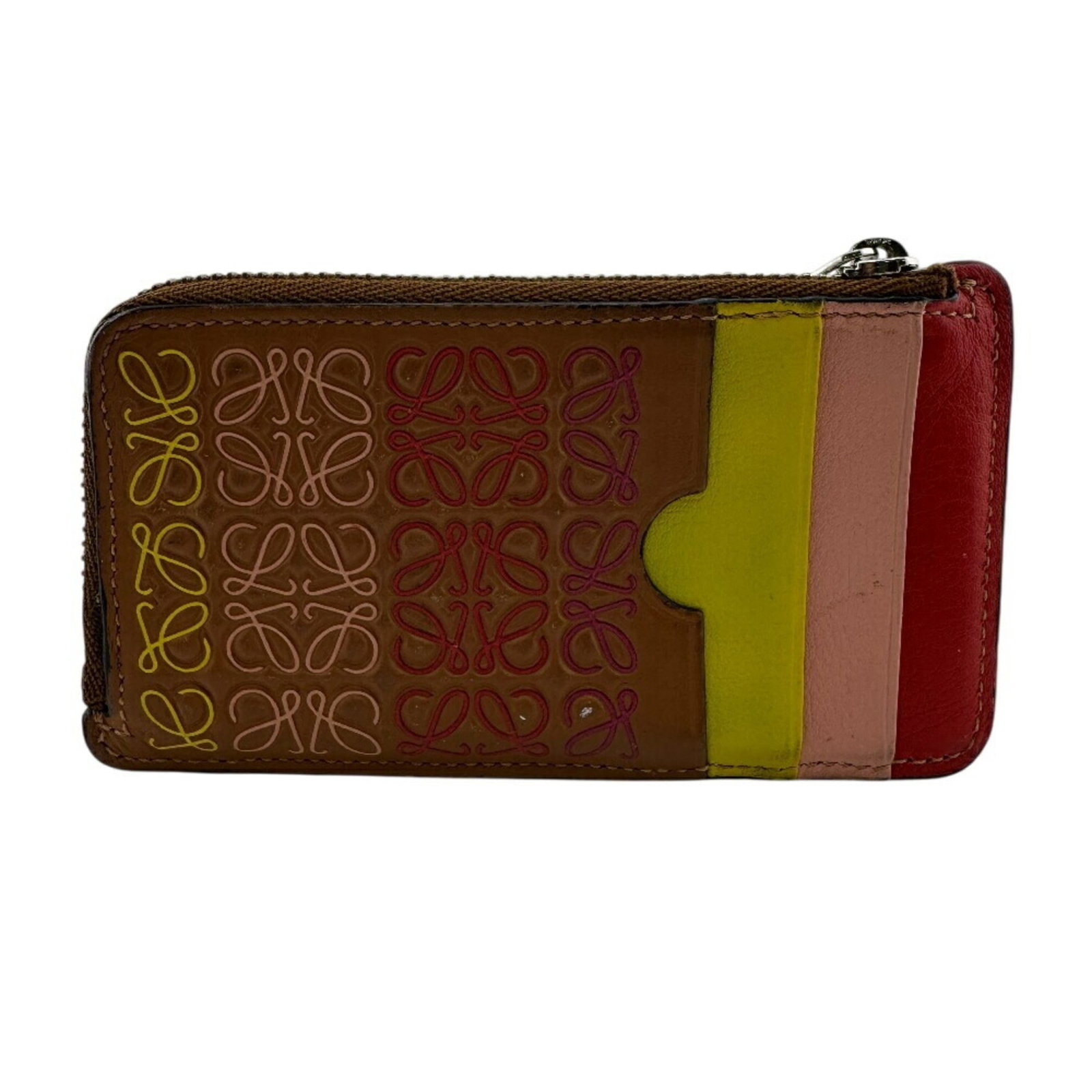 Card case leather from Loewe: Card case leather from Loewe Leather card case from renowned luxury brand Loewe, featuring multi-color design and premium leather material. Measuring 6.5cm x 12cm, it provides a stylish and compact wa