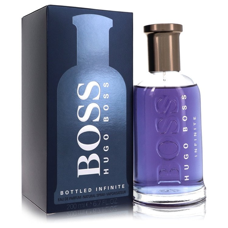 Boss Bottled Infinite by Hugo Boss Eau De Parfum Spray 6.7 oz: Boss Bottled Infinite by Hugo Boss Eau De Parfum Spray 6.7 oz The Boss Bottled Infinite by Hugo Boss Eau De Parfum Spray offers a unique blend of classic and modern scents, featuring a fruity-spicy op