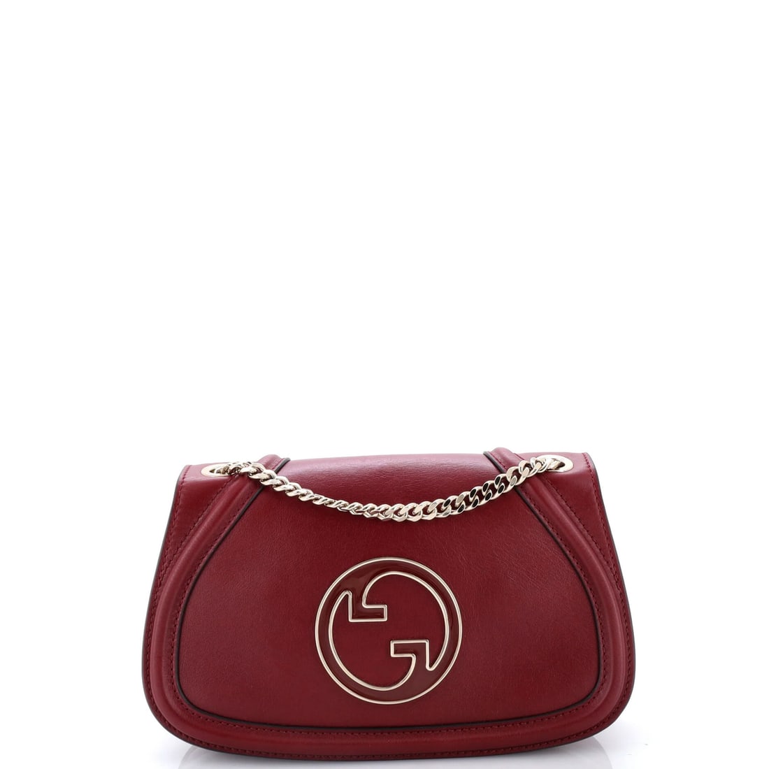 Chain crossbody bag medium leather Gucci blondie NM: Chain crossbody bag medium leather Gucci blondie NM Medium leather Gucci Blondie crossbody bag in burgundy exterior, featuring chain details and gold tone hardware. This stylish bag boasts a neutral