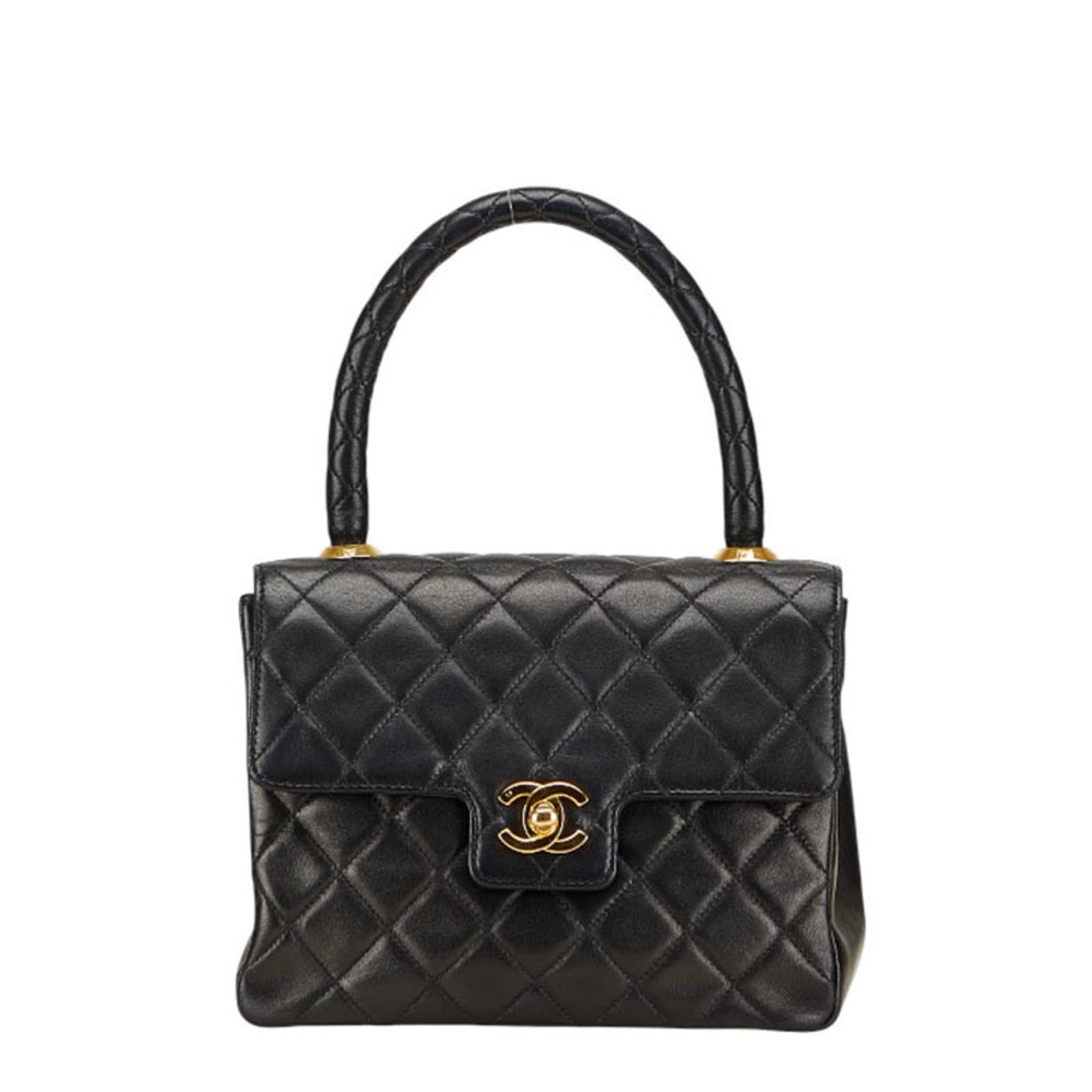 Leather Handbag Chanel: Leather Handbag Chanel Black Lambskin Leather Chanel Matelasse Handbag with Turn Lock Closure. This classic handbag features high-quality leather construction and a timeless design, perfect for everyd