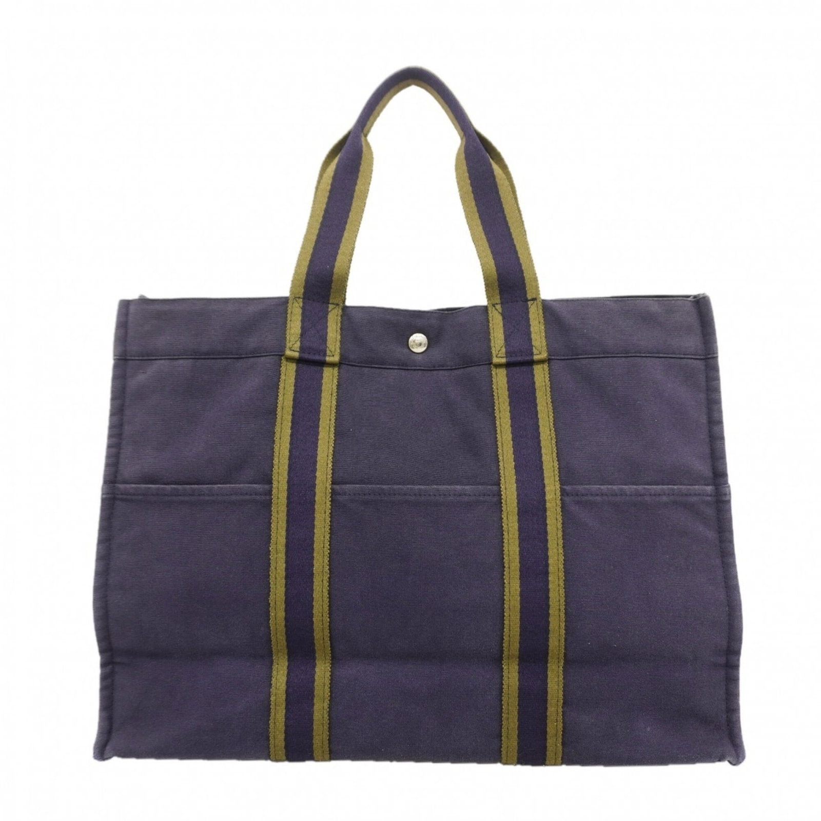 Canvas Hermes Tote Bag: Canvas Hermes Tote Bag Canvas Hermes Tote Bag, featuring navy canvas material and silver hardware, measures 34.5cm x 46cm x 15cm. This tote bag boasts a classic design with clean lines and a timeless 