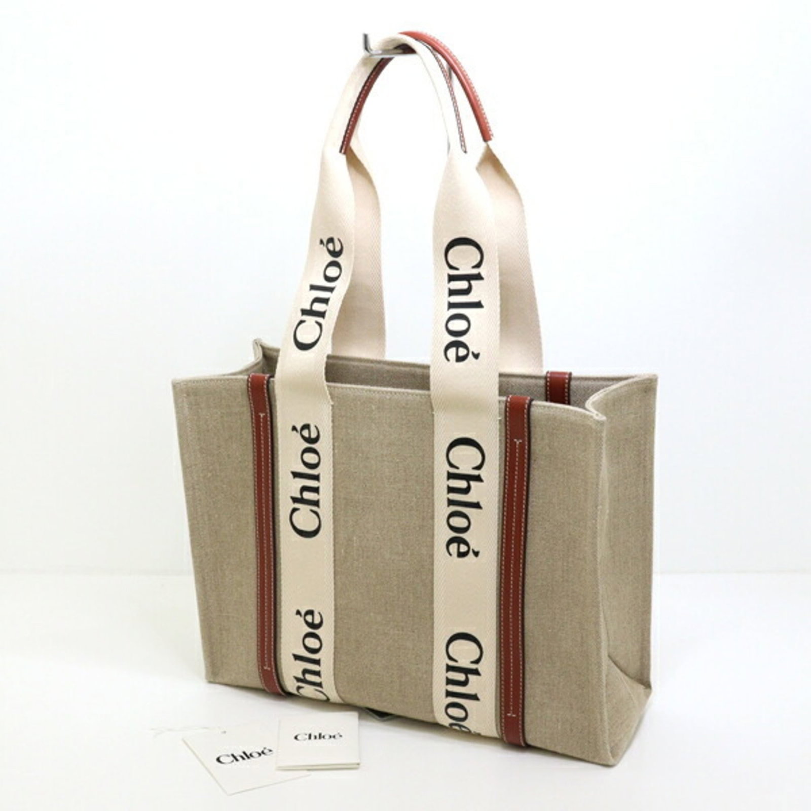 Linen and leather bag tote polyester (1 of 6)