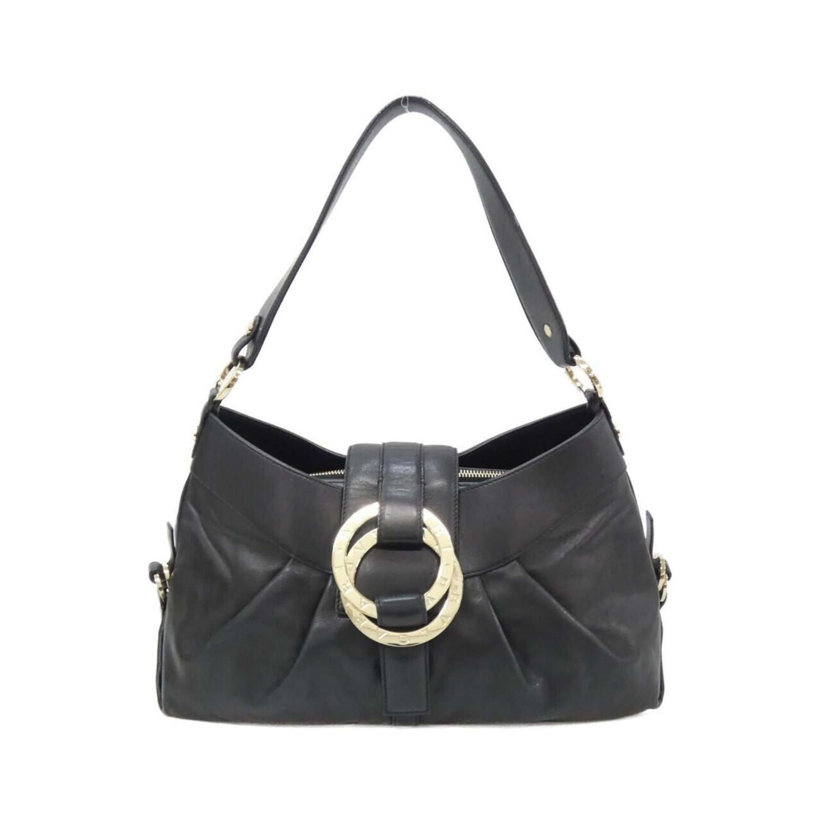 Bag leather shoulder Bvlgari: Bag leather shoulder Bvlgari Bvlgari's bag features sleek black leather and gold hardware, presenting a sophisticated design. The shoulder bag measures 20cm x 37cm x 14cm, making it a compact