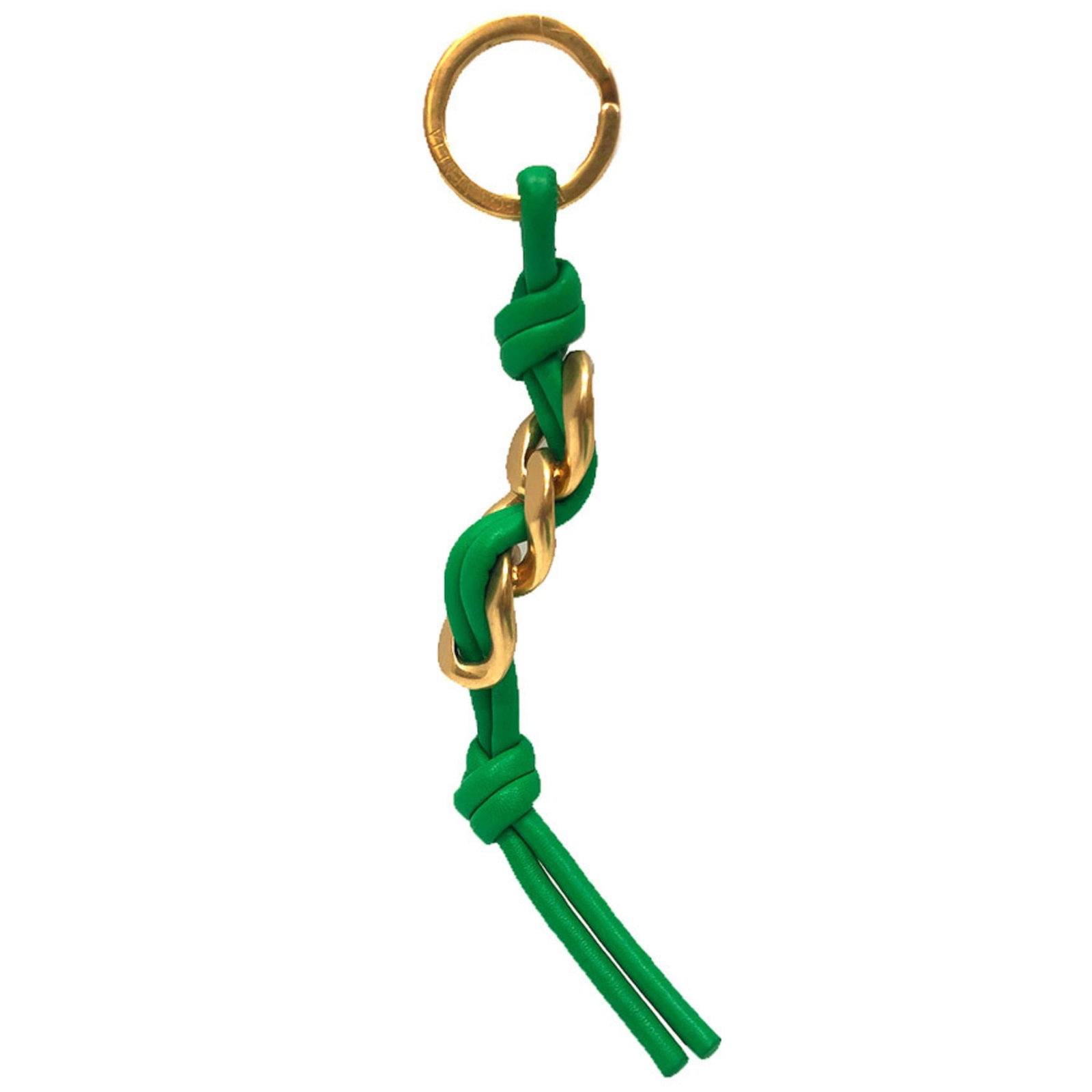 Keyring Leather from Bottega: Keyring Leather from Bottega Bottega Veneta's gold keyring is crafted from high-quality leather, adding a touch of elegance to any accessory. The item comes with a luxurious box and dust bag for