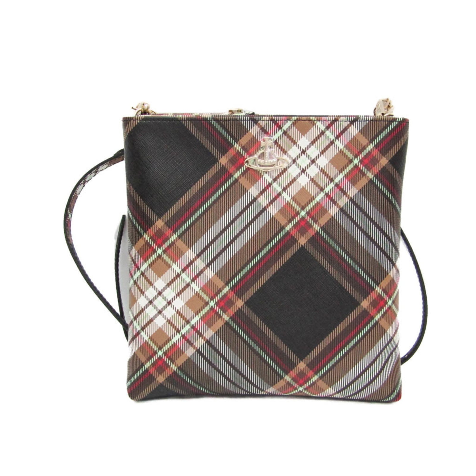 PVC Shoulder Bag By Vivienne Westwood: PVC Shoulder Bag By Vivienne Westwood The Vivienne Westwood PVC Shoulder Bag boasts a striking checked pattern in brown and features a sturdy zipper closure, zippered inner pocket for added
