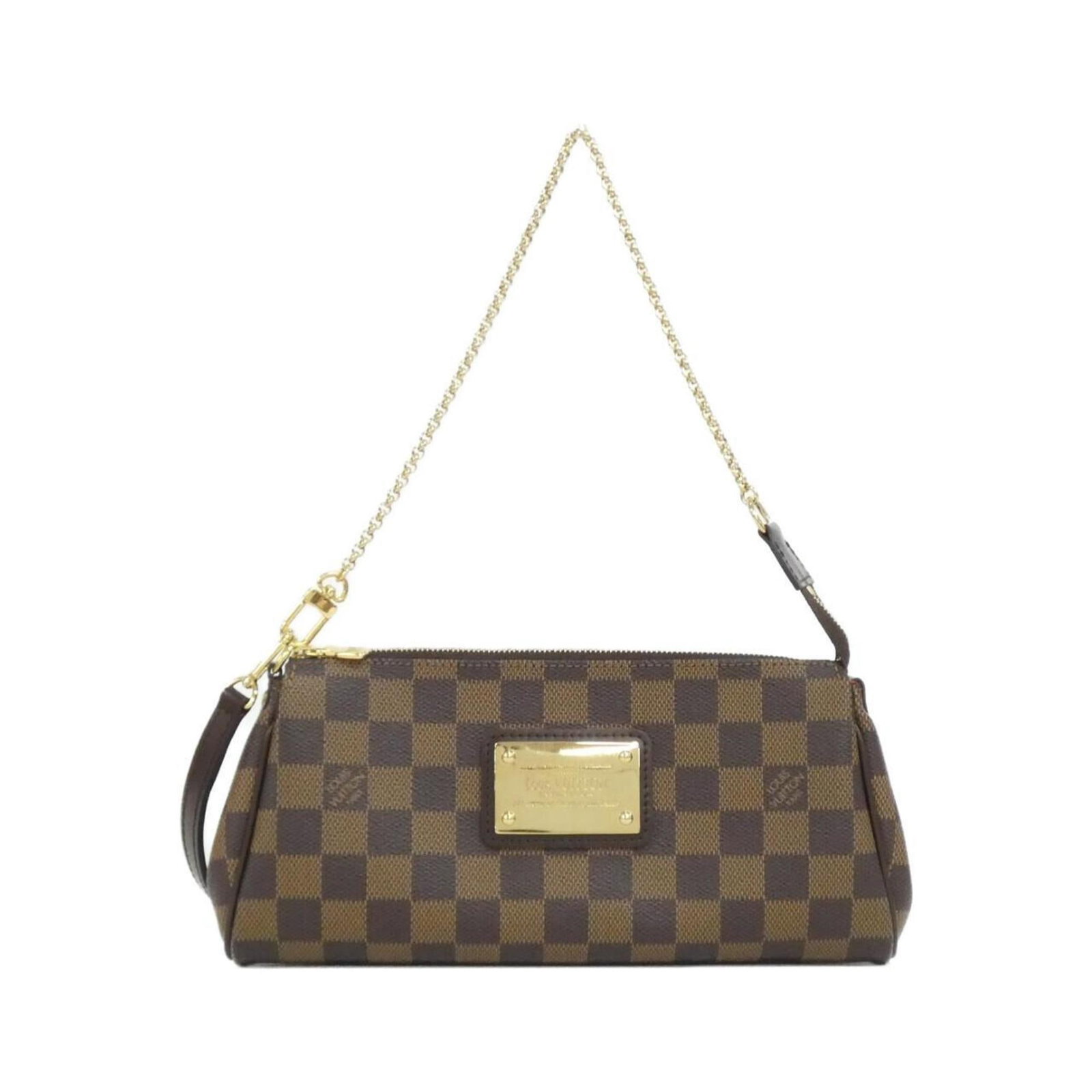 Shoulder bag coated canvas by Louis Vuitton: Shoulder bag coated canvas by Louis Vuitton Coated canvas by Louis Vuitton, featuring the iconic Damier pattern in Ebene color. This shoulder bag boasts gold hardware and a sturdy design, perfect for