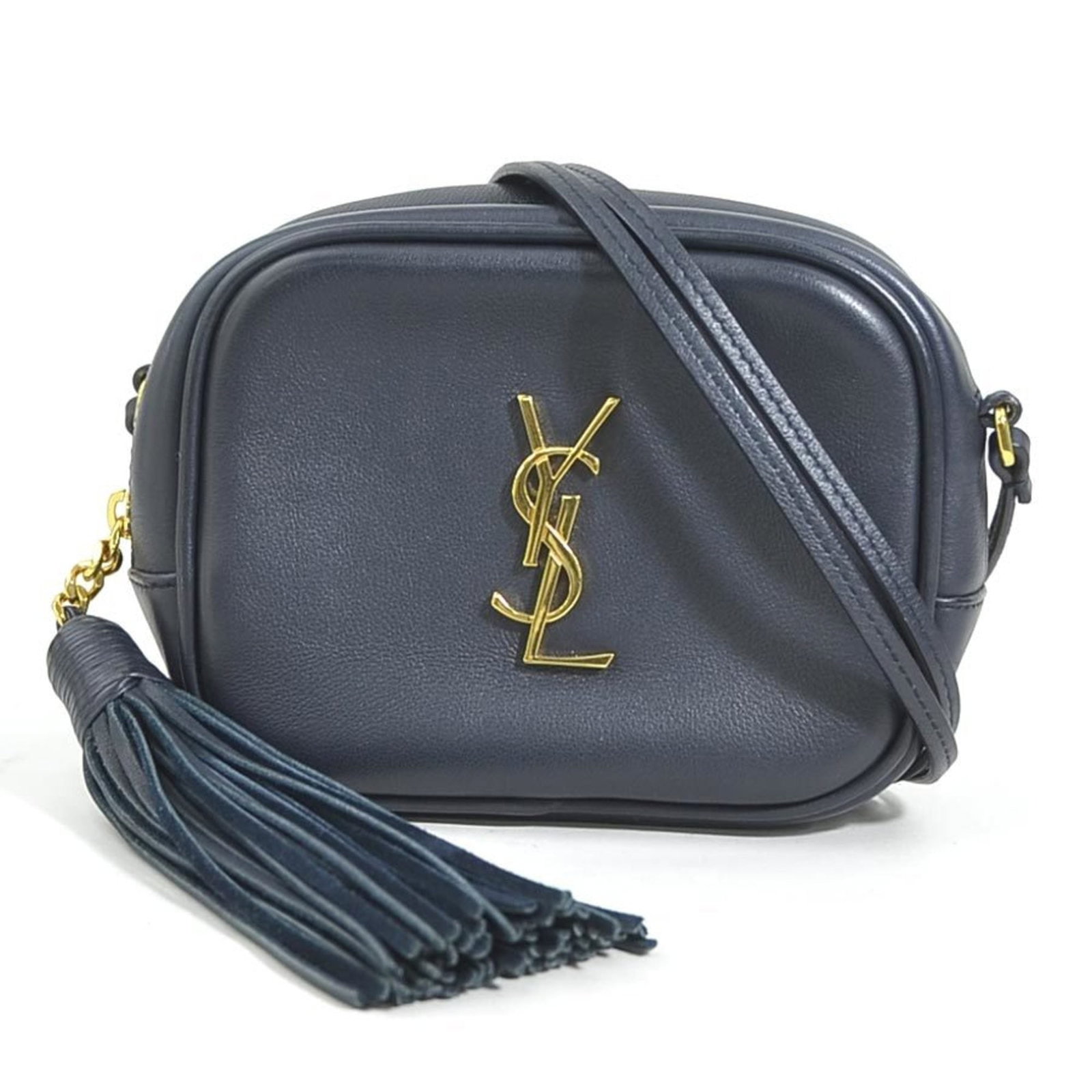 Saint Laurent Shoulder Bag Leather: Saint Laurent Shoulder Bag Leather Navy Saint Laurent Shoulder Bag Leather features a classic design with clean lines and gold hardware, making it a timeless accessory for everyday use. The bag's