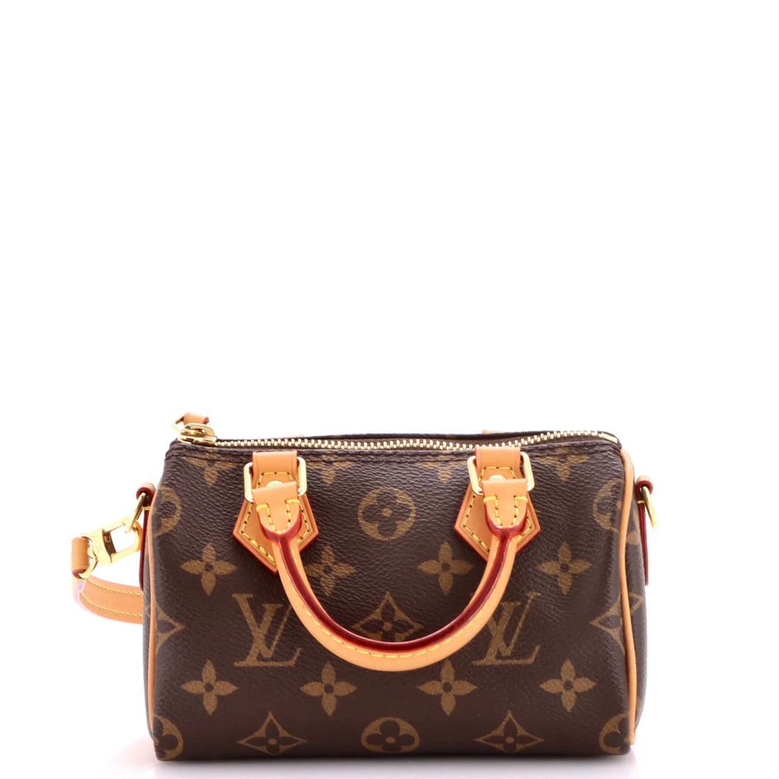 Speedy Bandouliere Monogram Canvas Bag Louis Vuitton Nano NM: Speedy Bandouliere Monogram Canvas Bag Louis Vuitton Nano NM Brown Louis Vuitton Nano NM Speedy Bandouliere Monogram Canvas Cross Body Bag with scuffs, edge wear, and minor creases on exterior. This b